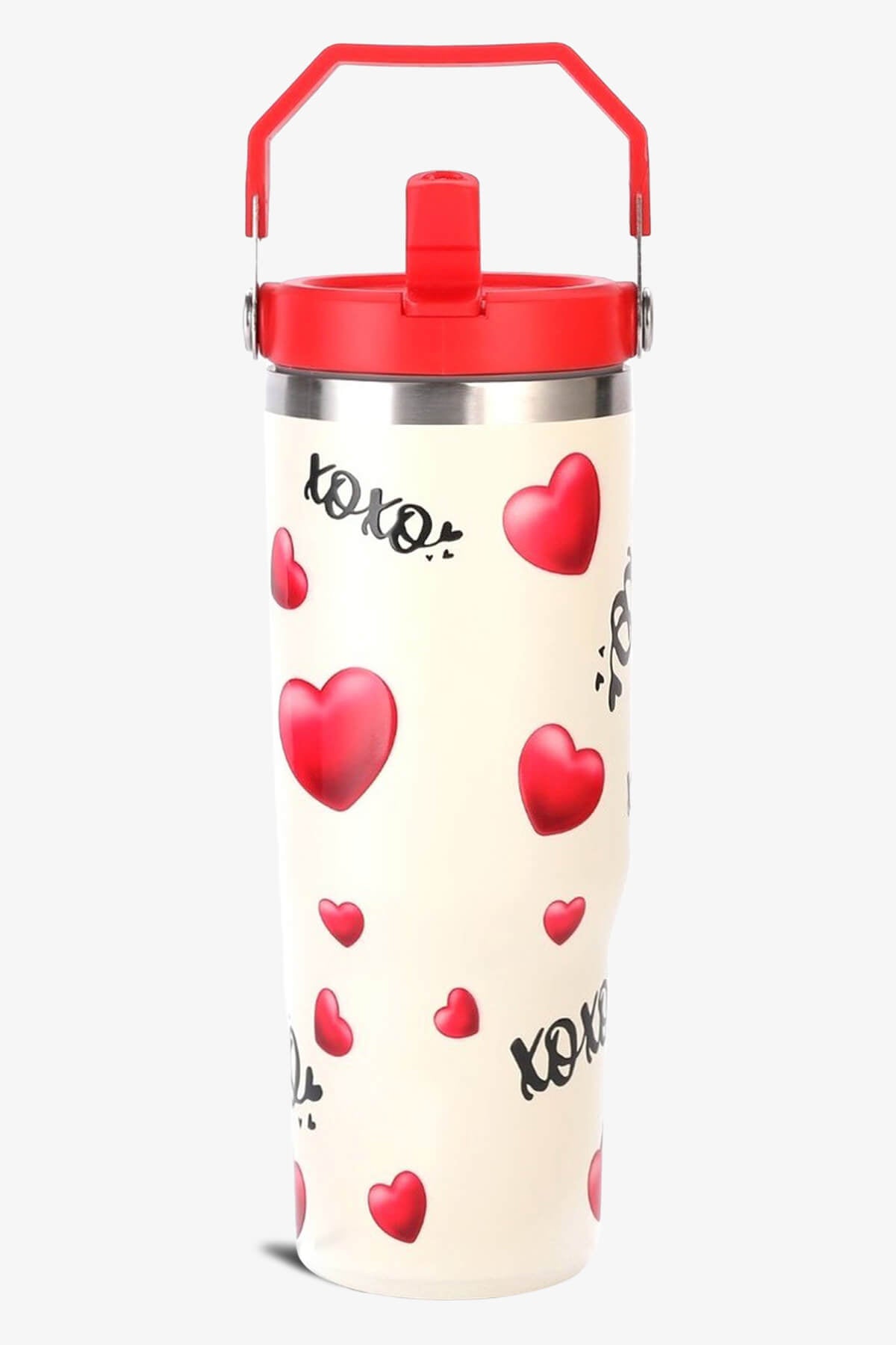 30 oz 3D UV XOXO Print Tumbler with Handle and Flip Straw