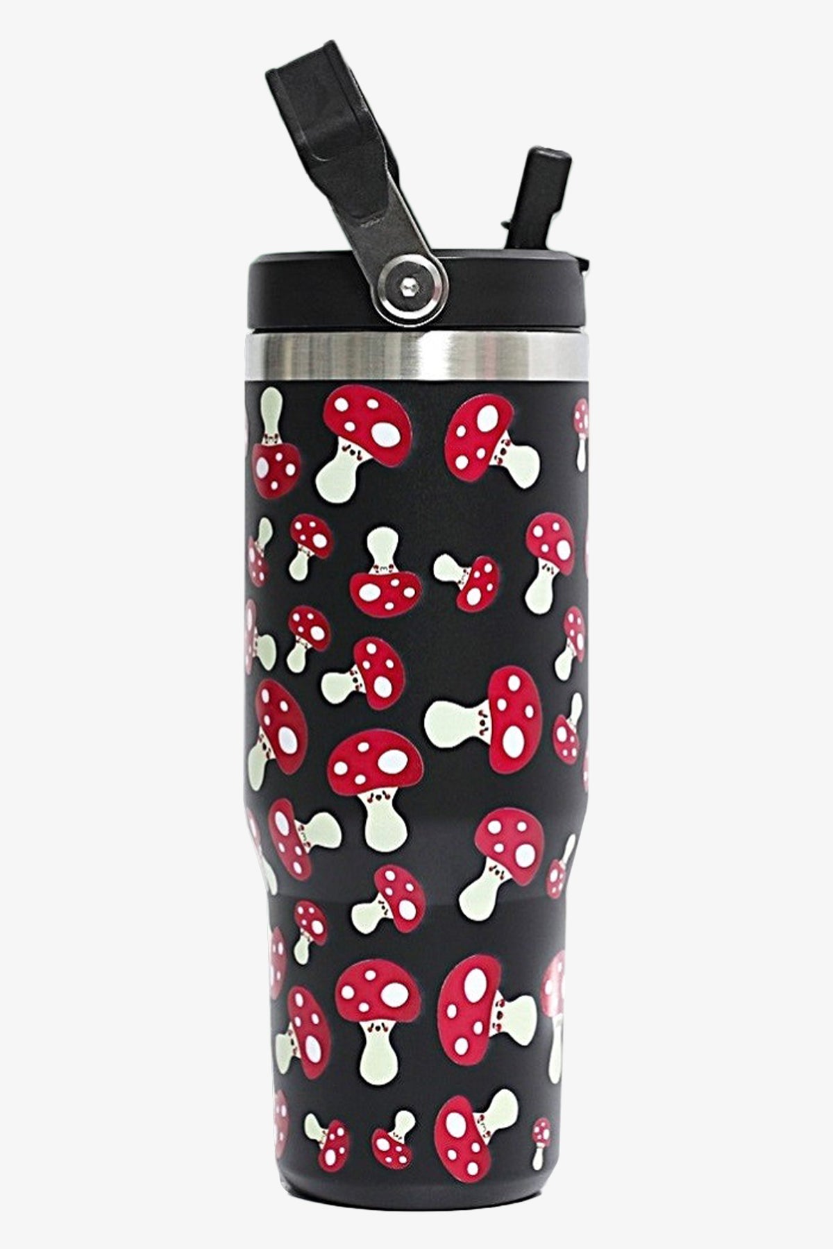 30 oz Mushroom Print Tumbler with Handle and Flip Straw