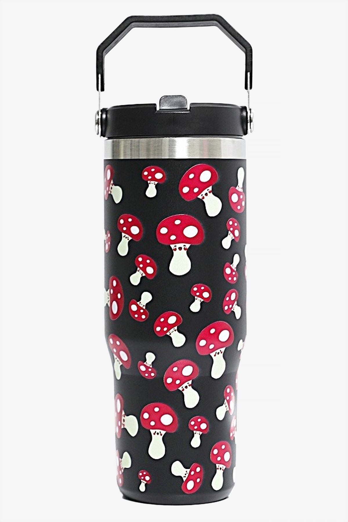 30 oz Mushroom Print Tumbler with Handle and Flip Straw