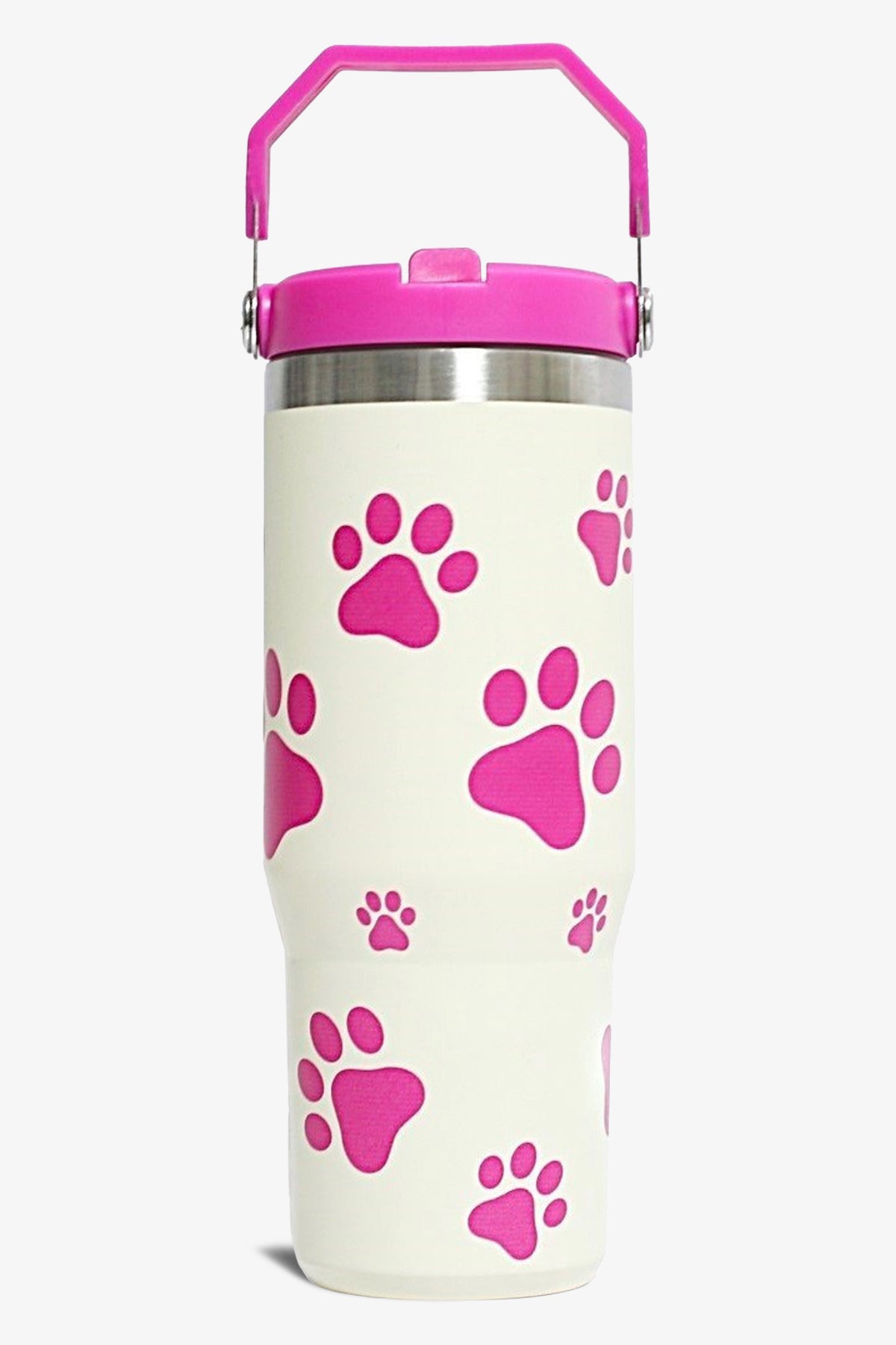 30 oz Paw Print Tumbler with Handle and Flip Straw