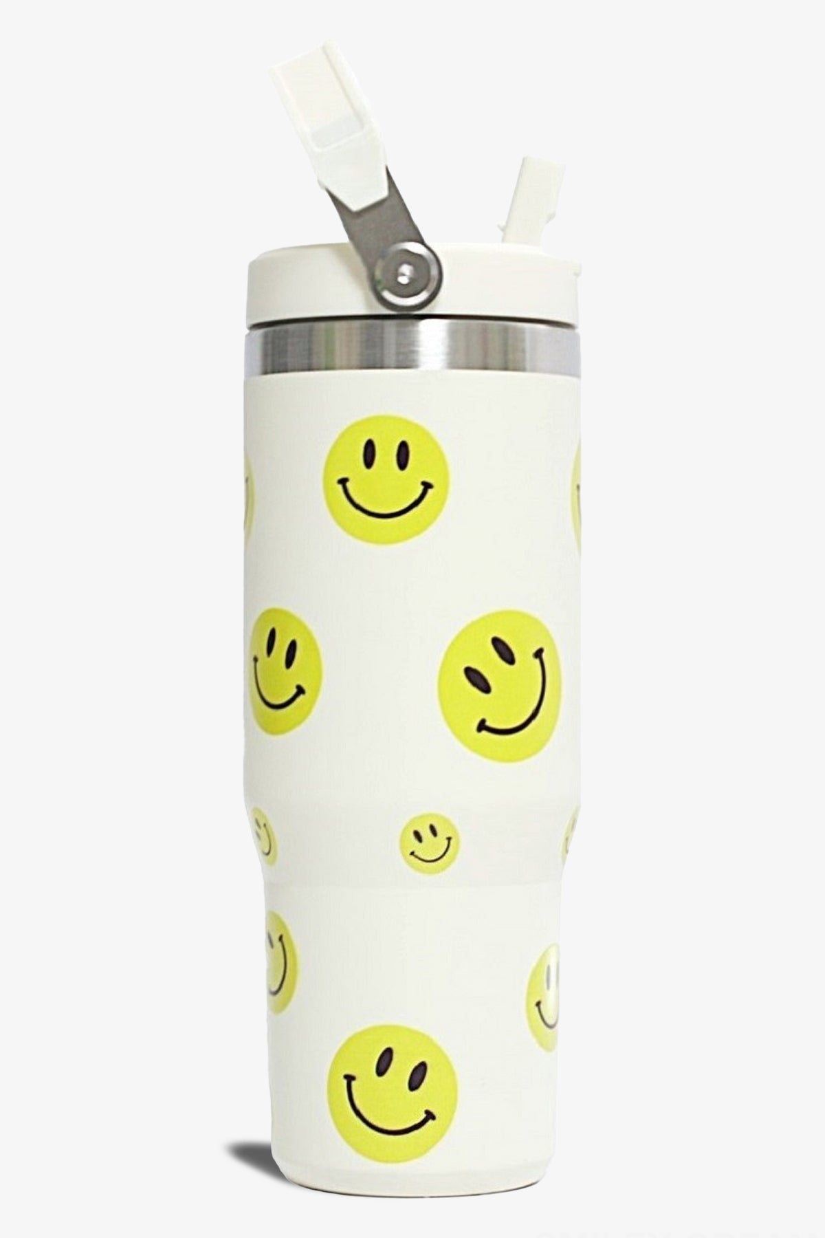 30 oz Smiley Print Tumbler with Handle and Flip Straw