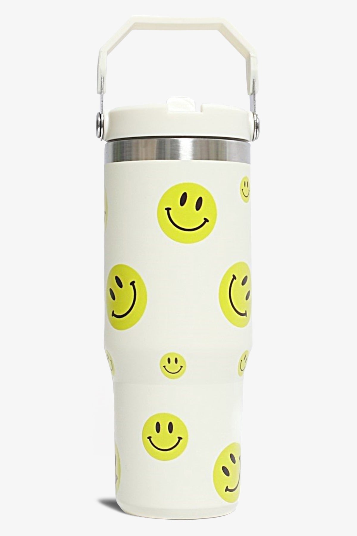 30 oz Smiley Print Tumbler with Handle and Flip Straw