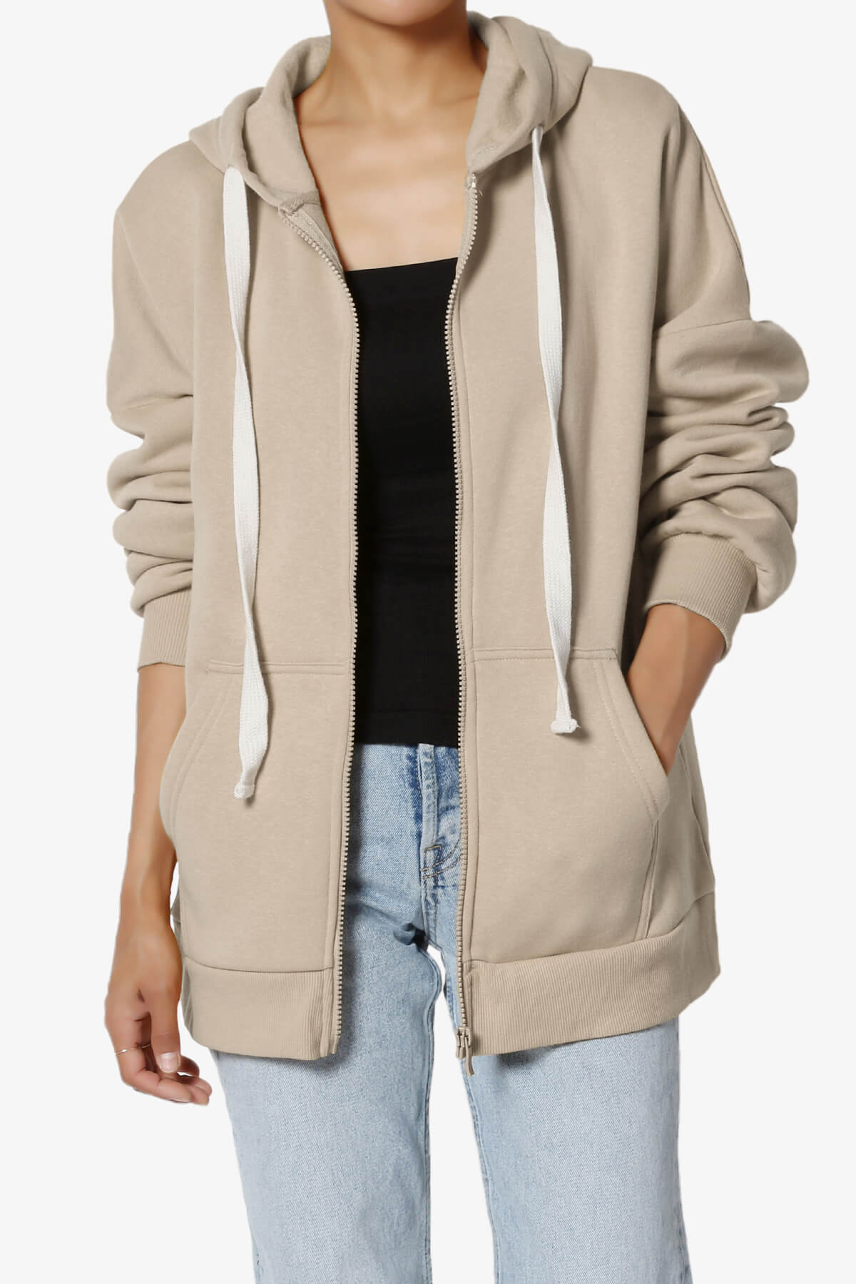 Accie Fleece Zip Hooded Jacket LIGHT MOCHA_1