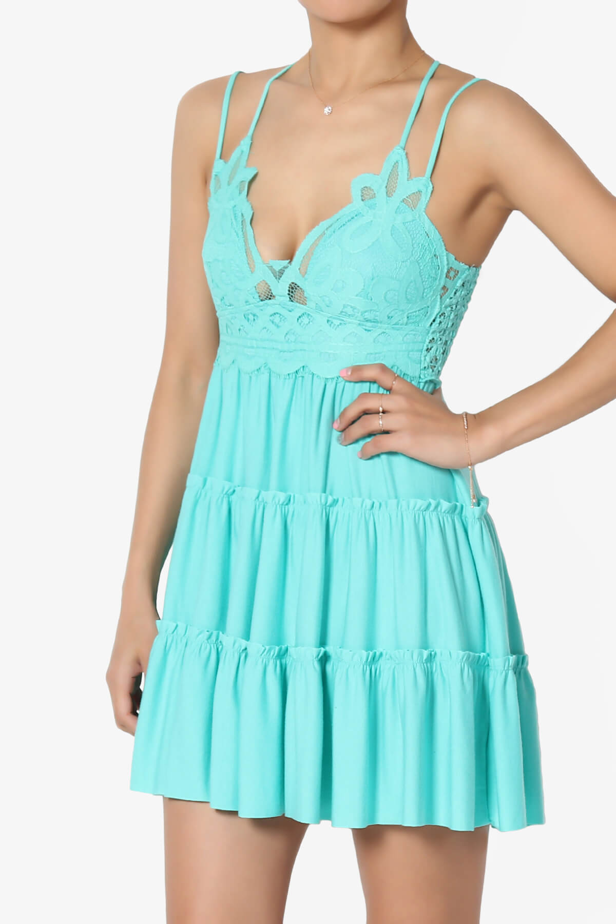 Adella Crochet Lace Ruffle Cami Tunic MINT_3