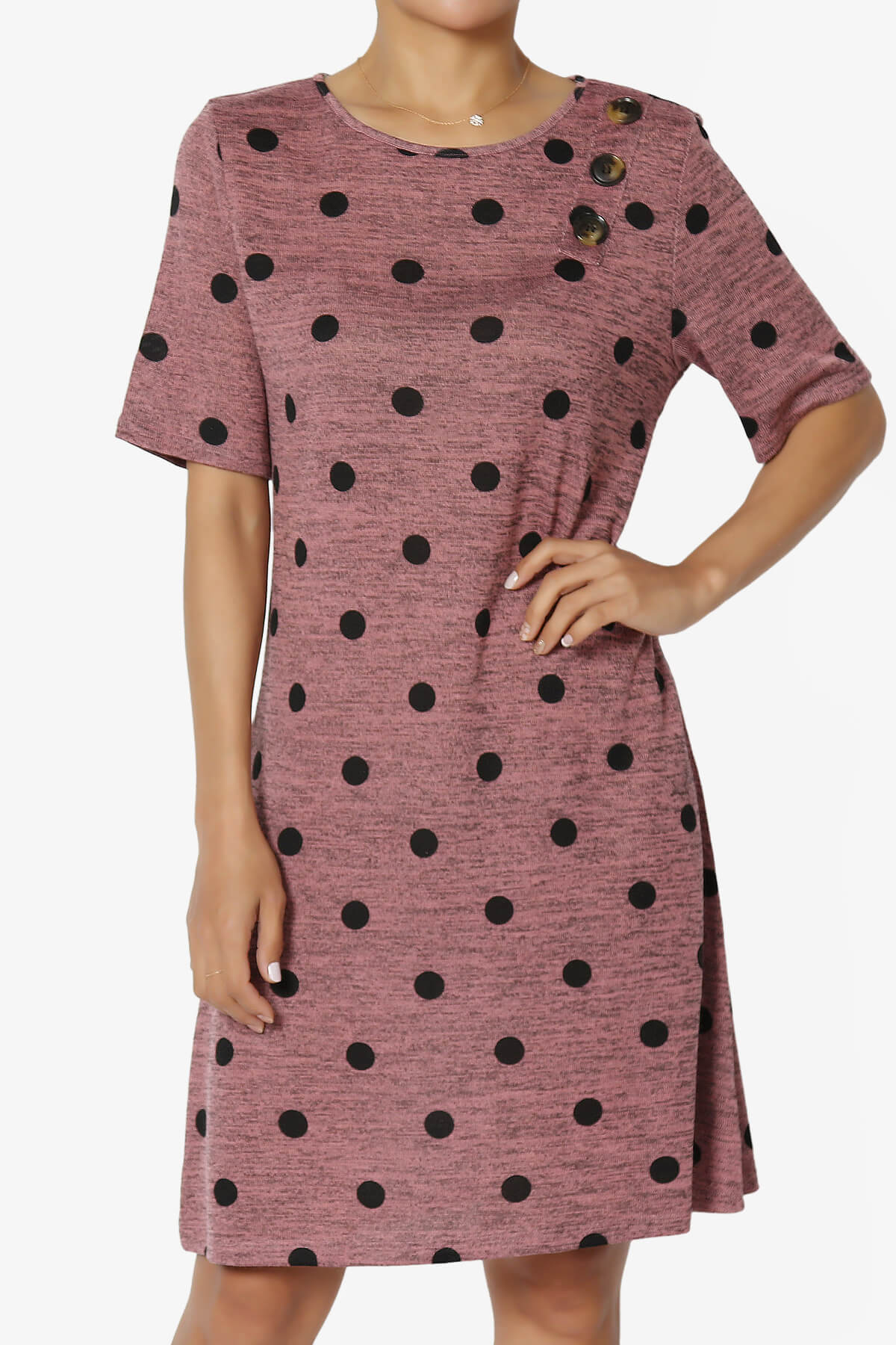 Aidan Polka Dot Slub Knit Shift T-Shirt Dress MAUVE_1