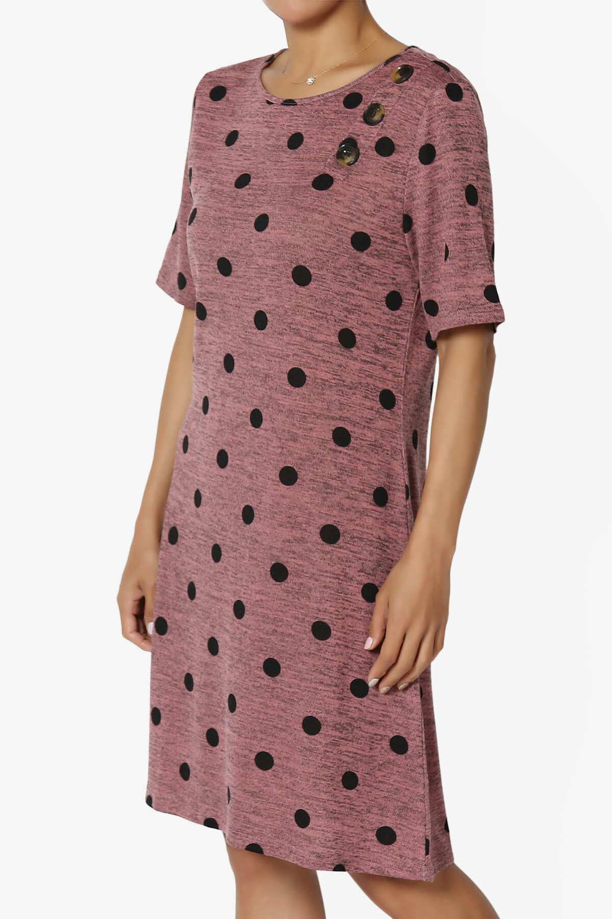 Aidan Polka Dot Slub Knit Shift T-Shirt Dress MAUVE_3