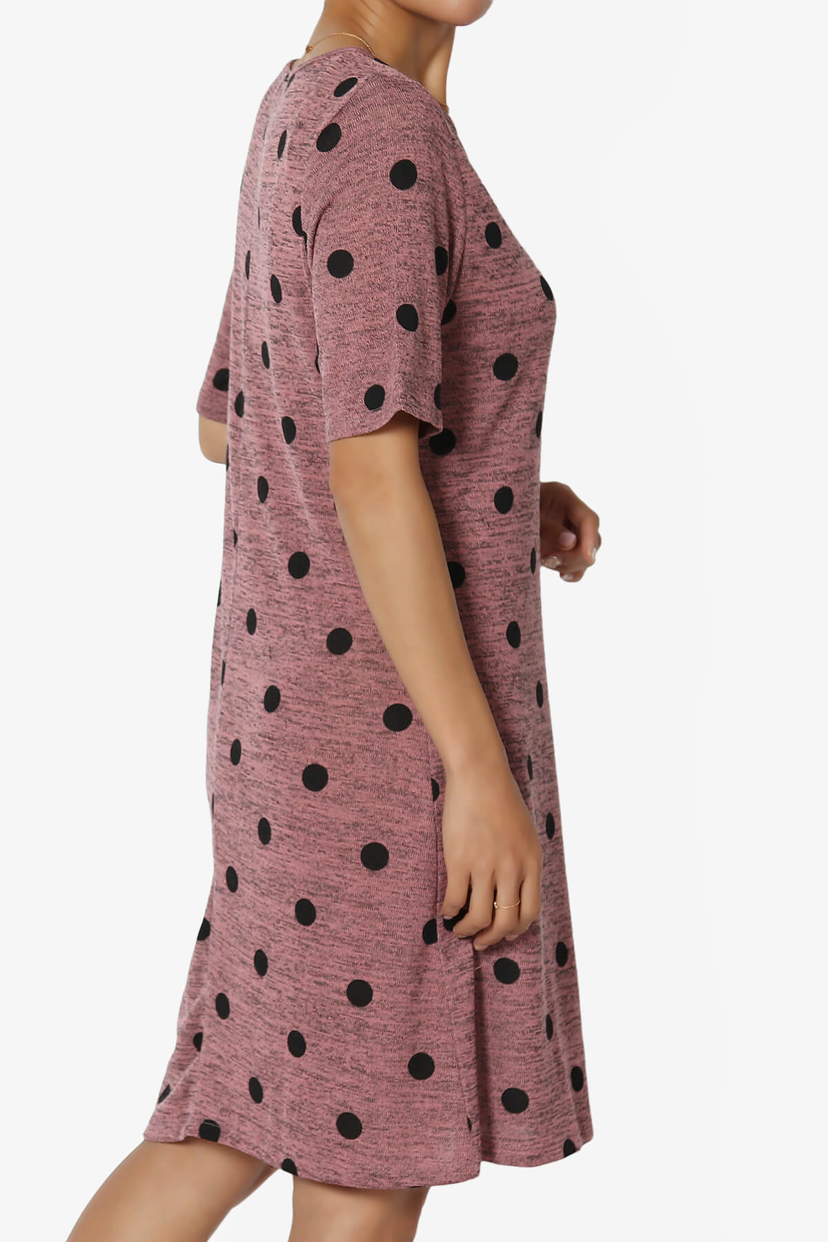Aidan Polka Dot Slub Knit Shift T-Shirt Dress MAUVE_4