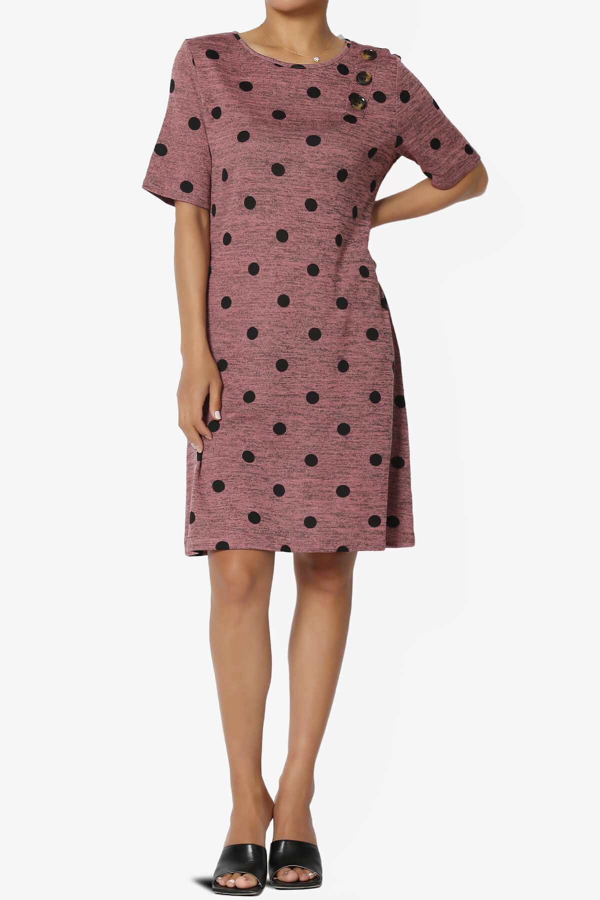 Aidan Polka Dot Slub Knit Shift T-Shirt Dress MAUVE_6