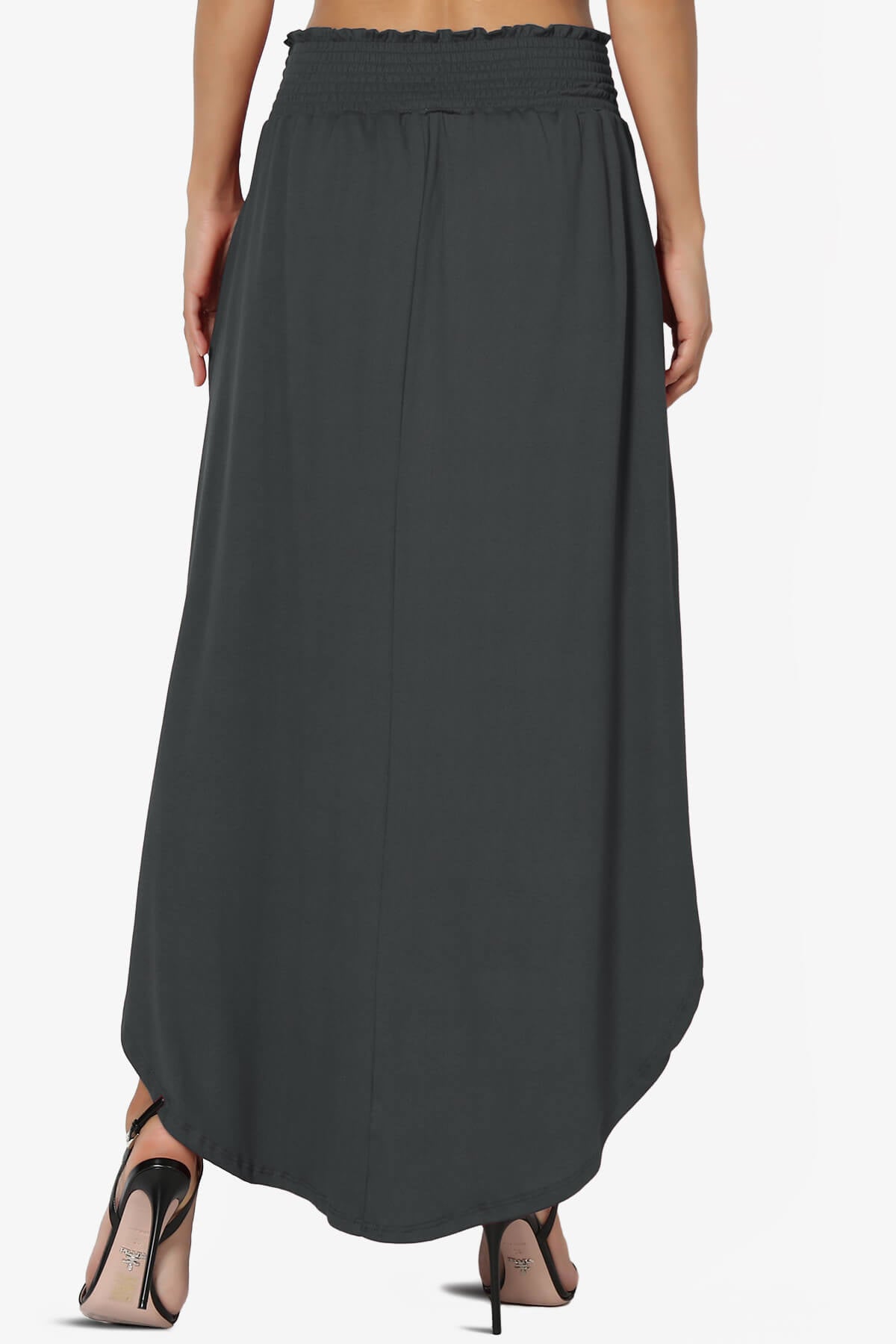Alisah Smocked Waist Pocket Slit Maxi Skirt DARK GREY_2