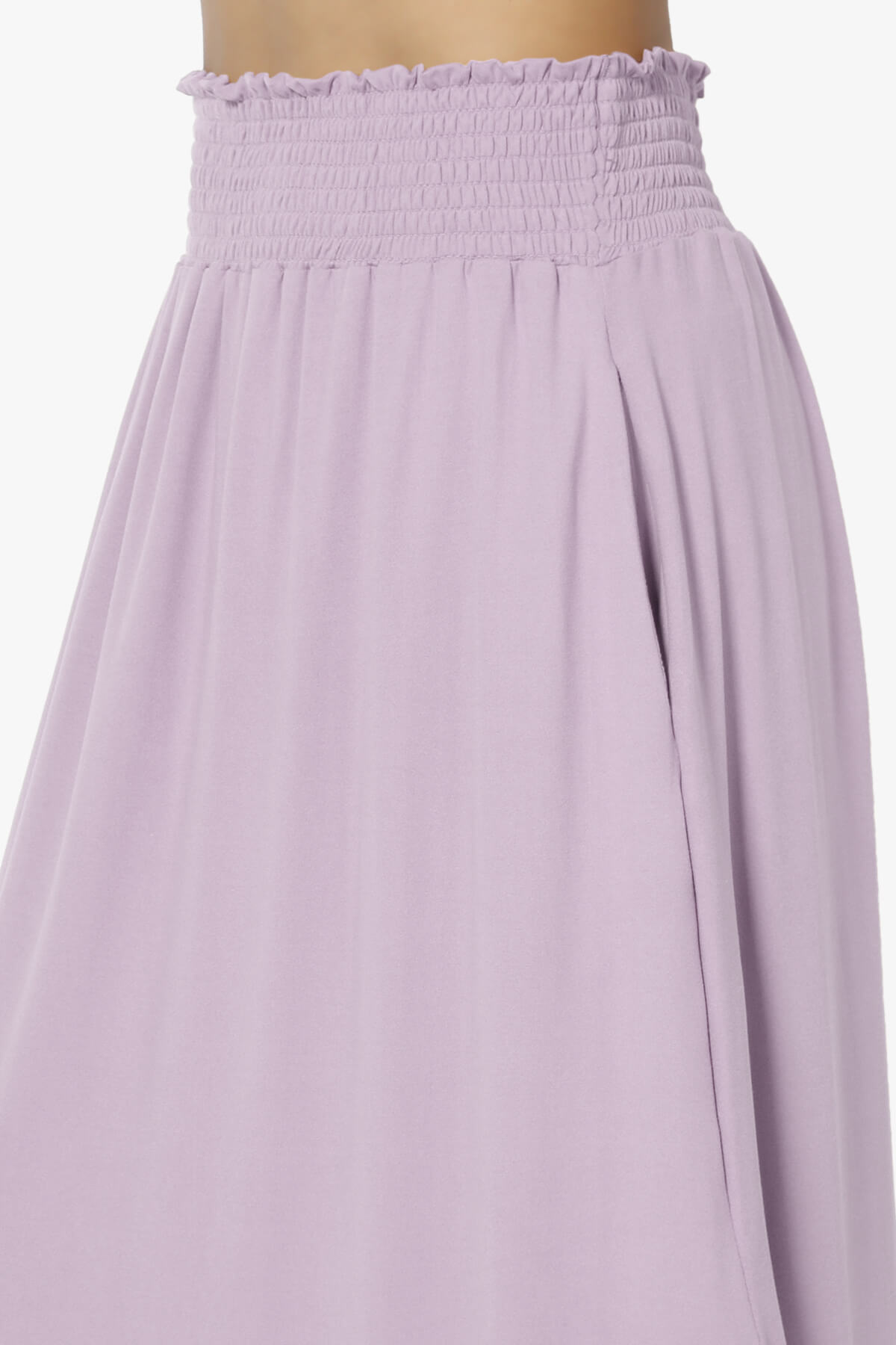 Alisah Smocked Waist Pocket Slit Maxi Skirt LILAC_5