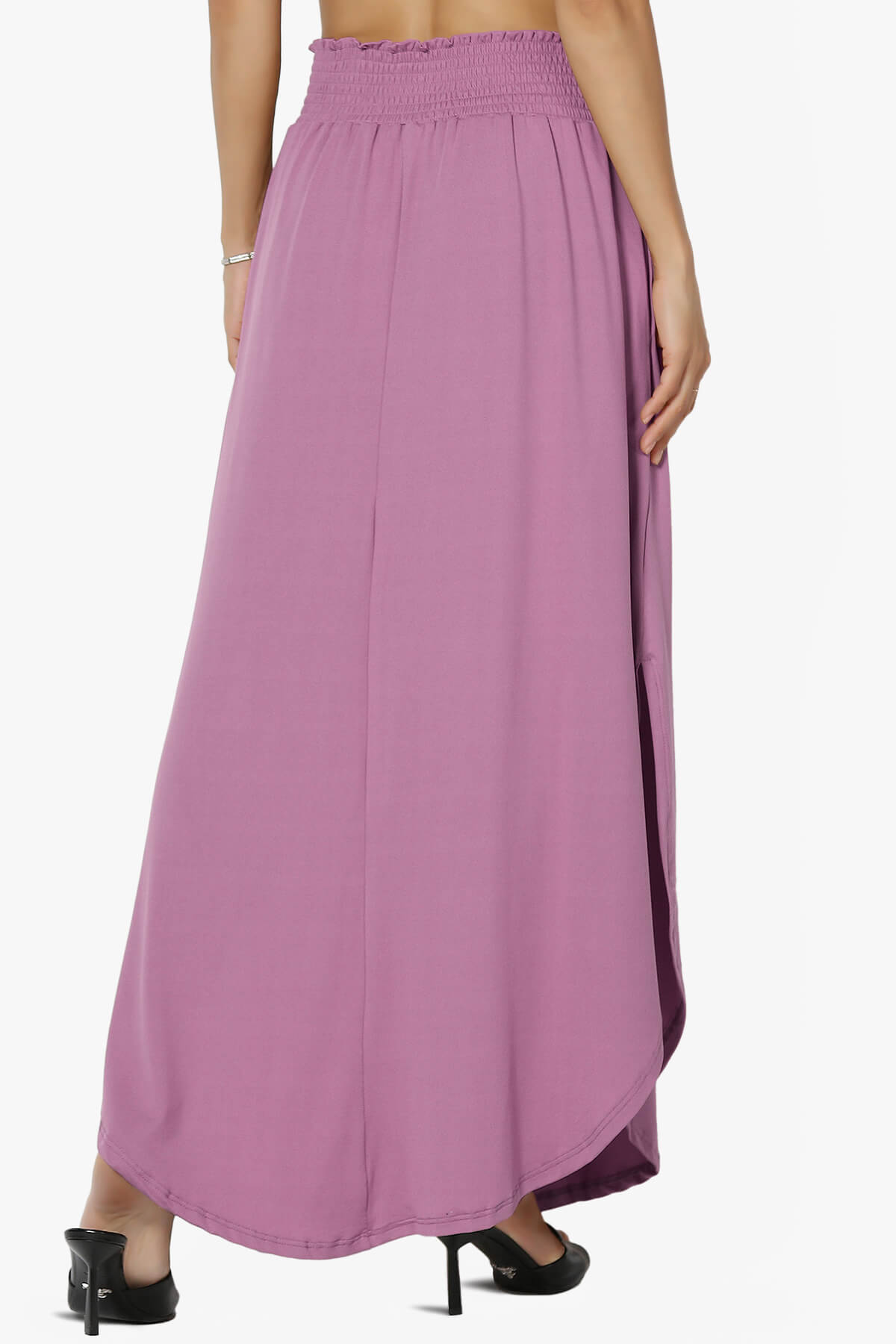 Alisah Smocked Waist Pocket Slit Maxi Skirt MAUVE_2