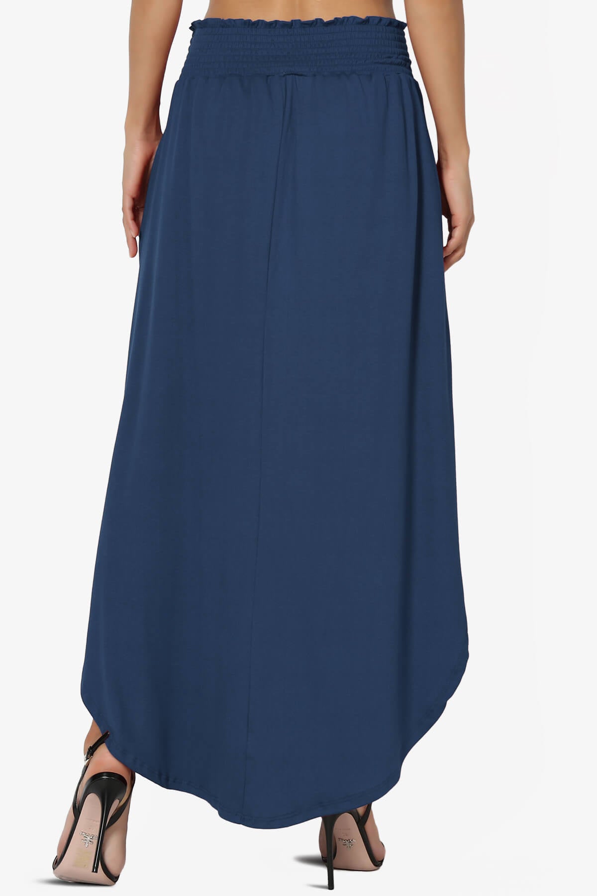 Alisah Smocked Waist Pocket Slit Maxi Skirt NAVY_2
