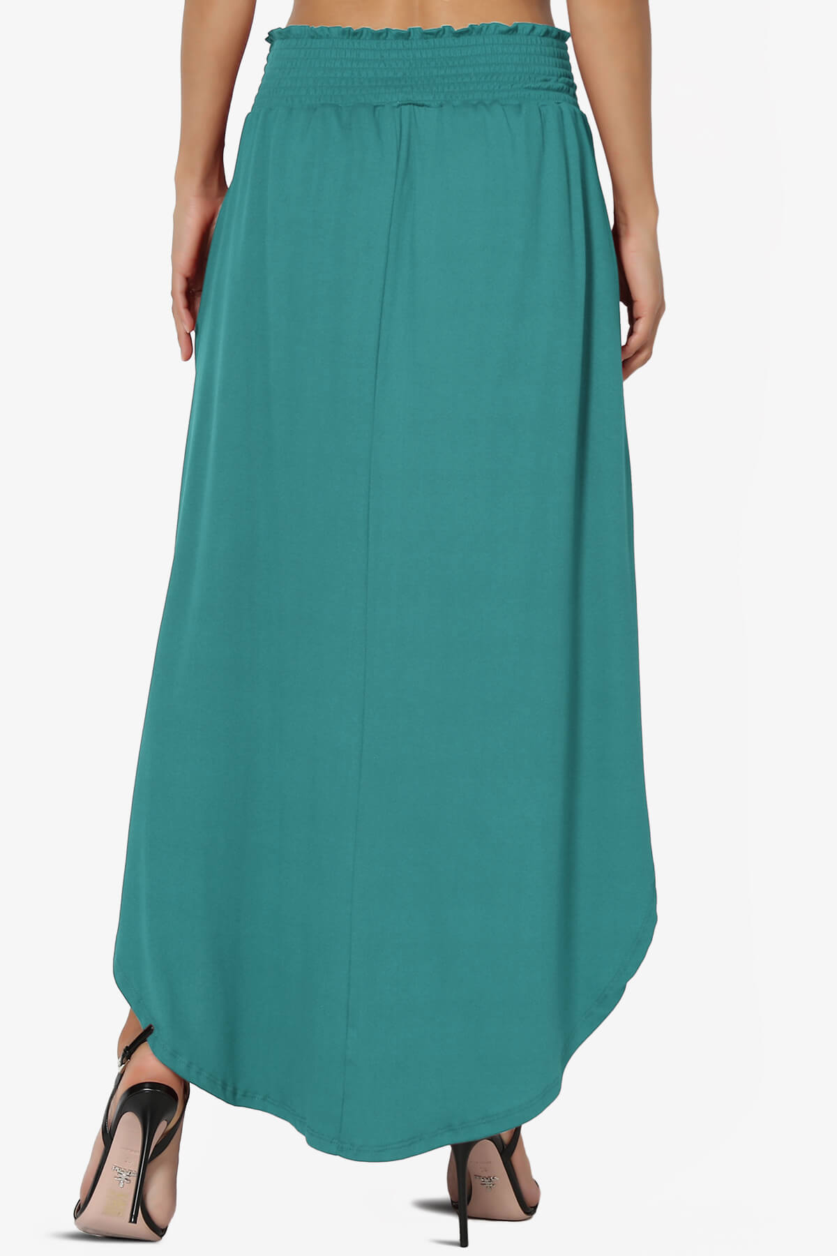Alisah Smocked Waist Pocket Slit Maxi Skirt TEAL_2