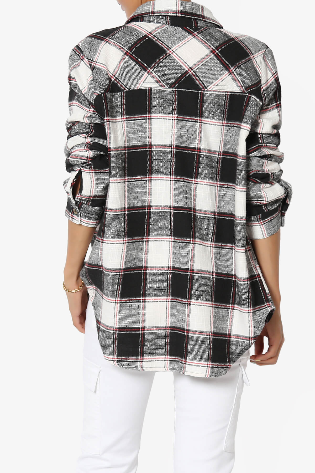 Allegra Plaid Flannel Button Down Shirt BLACK_2
