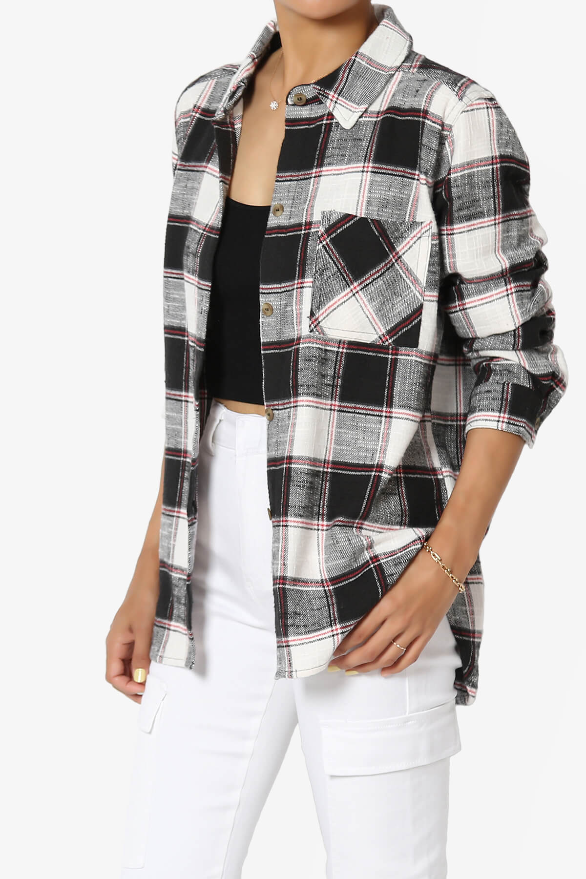Allegra Plaid Flannel Button Down Shirt BLACK_3