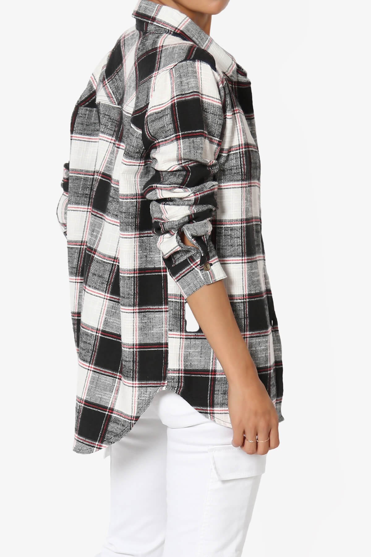 Allegra Plaid Flannel Button Down Shirt BLACK_4