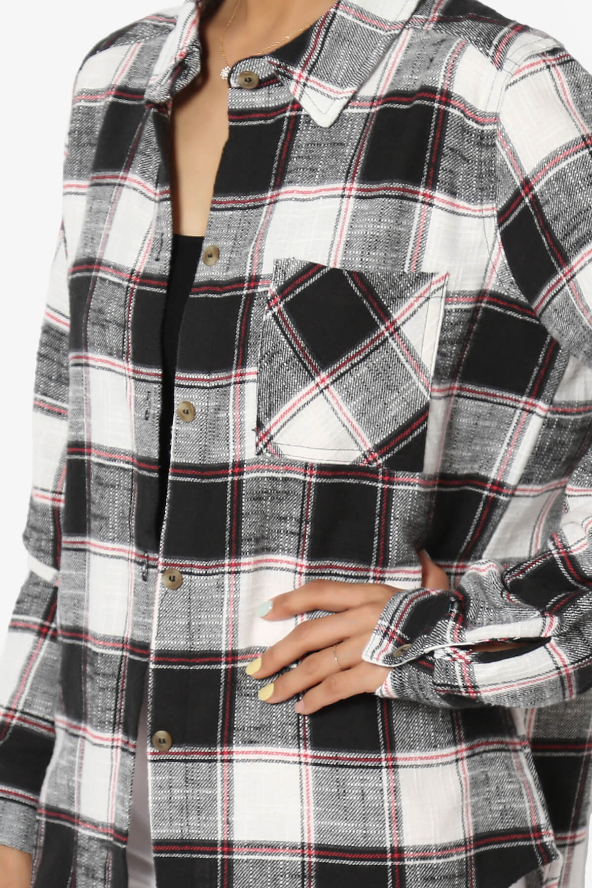 Allegra Plaid Flannel Button Down Shirt BLACK_5