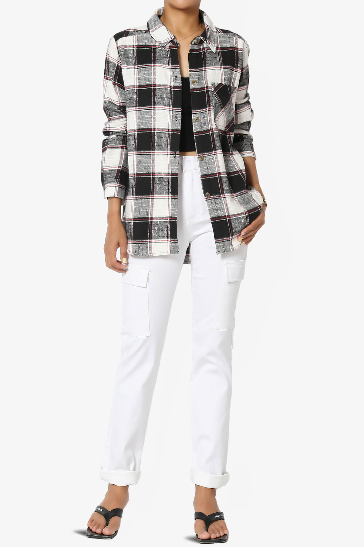 Allegra Plaid Flannel Button Down Shirt BLACK_6