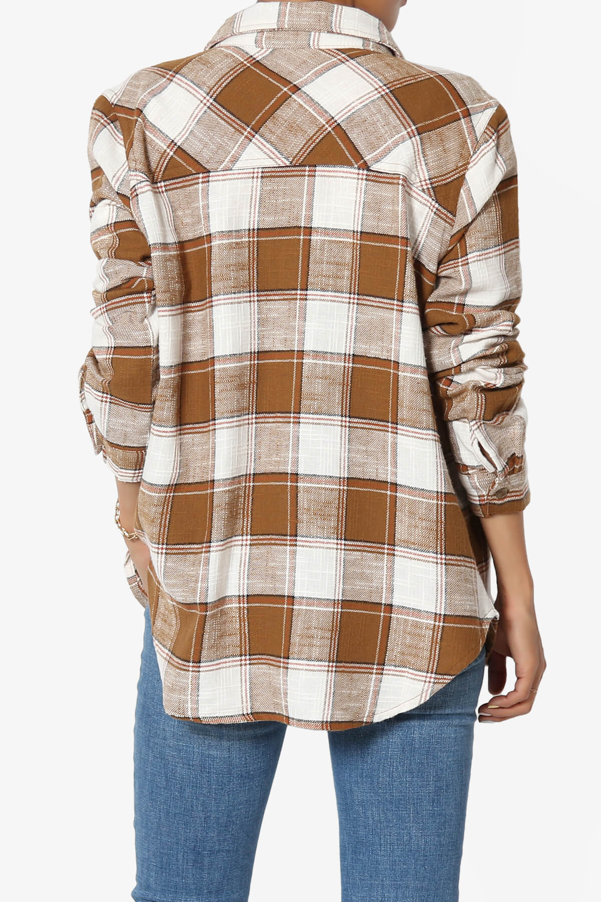Allegra Plaid Flannel Button Down Shirt CAMEL_2