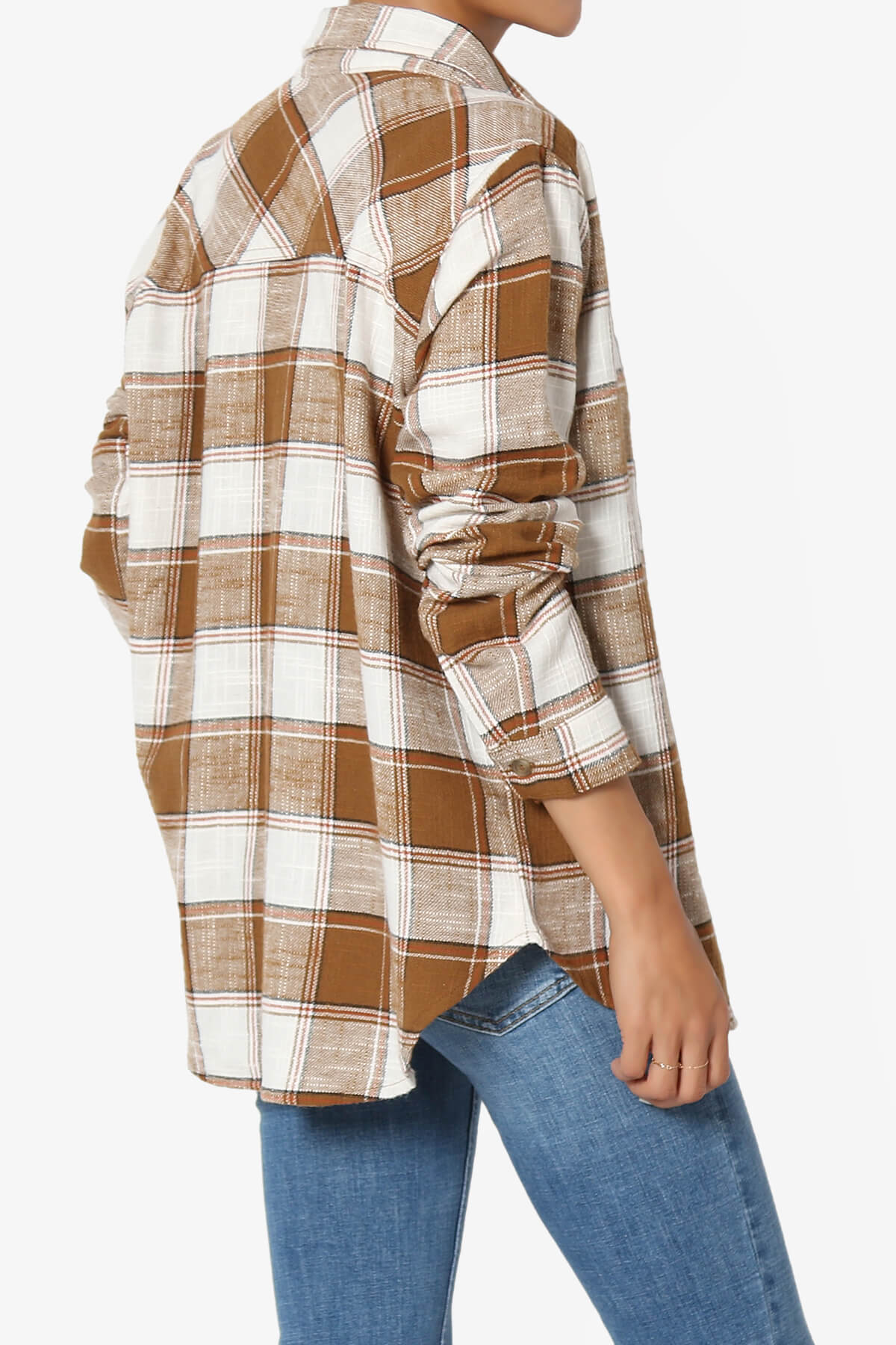 Allegra Plaid Flannel Button Down Shirt CAMEL_4
