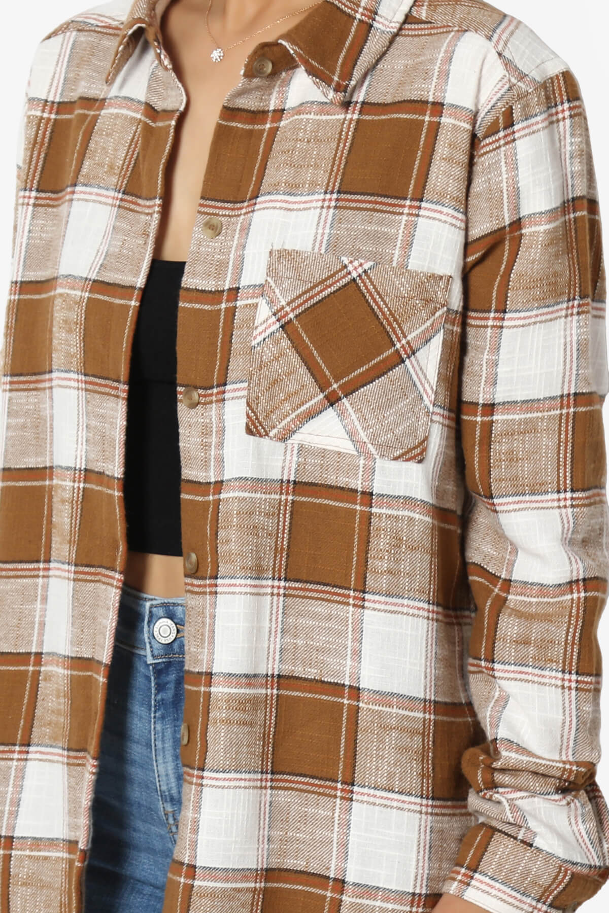 Allegra Plaid Flannel Button Down Shirt CAMEL_5