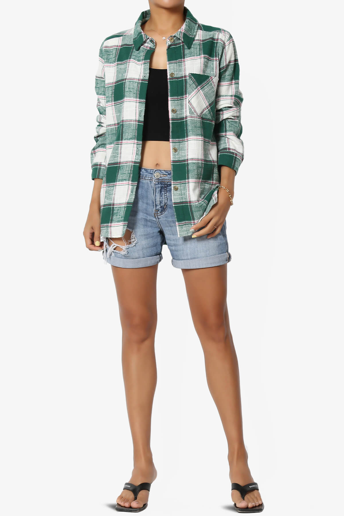 Allegra Plaid Flannel Button Down Shirt DARK GREEN_6