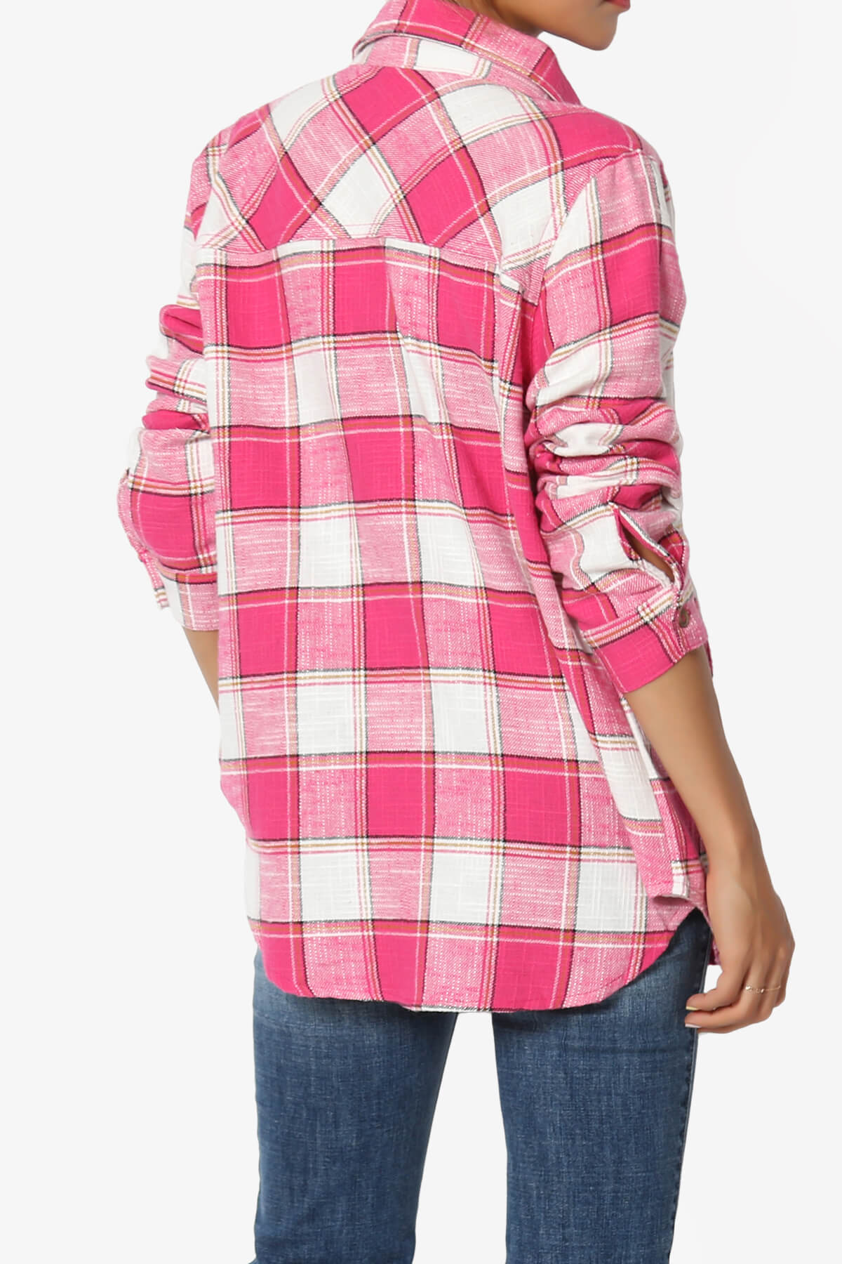 Allegra Plaid Flannel Button Down Shirt FUCHSIA_2