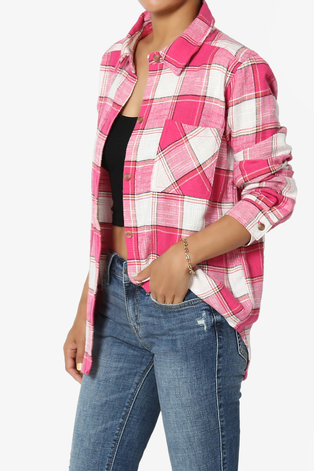 Allegra Plaid Flannel Button Down Shirt FUCHSIA_3