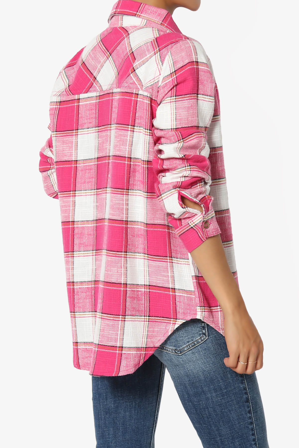 Allegra Plaid Flannel Button Down Shirt FUCHSIA_4