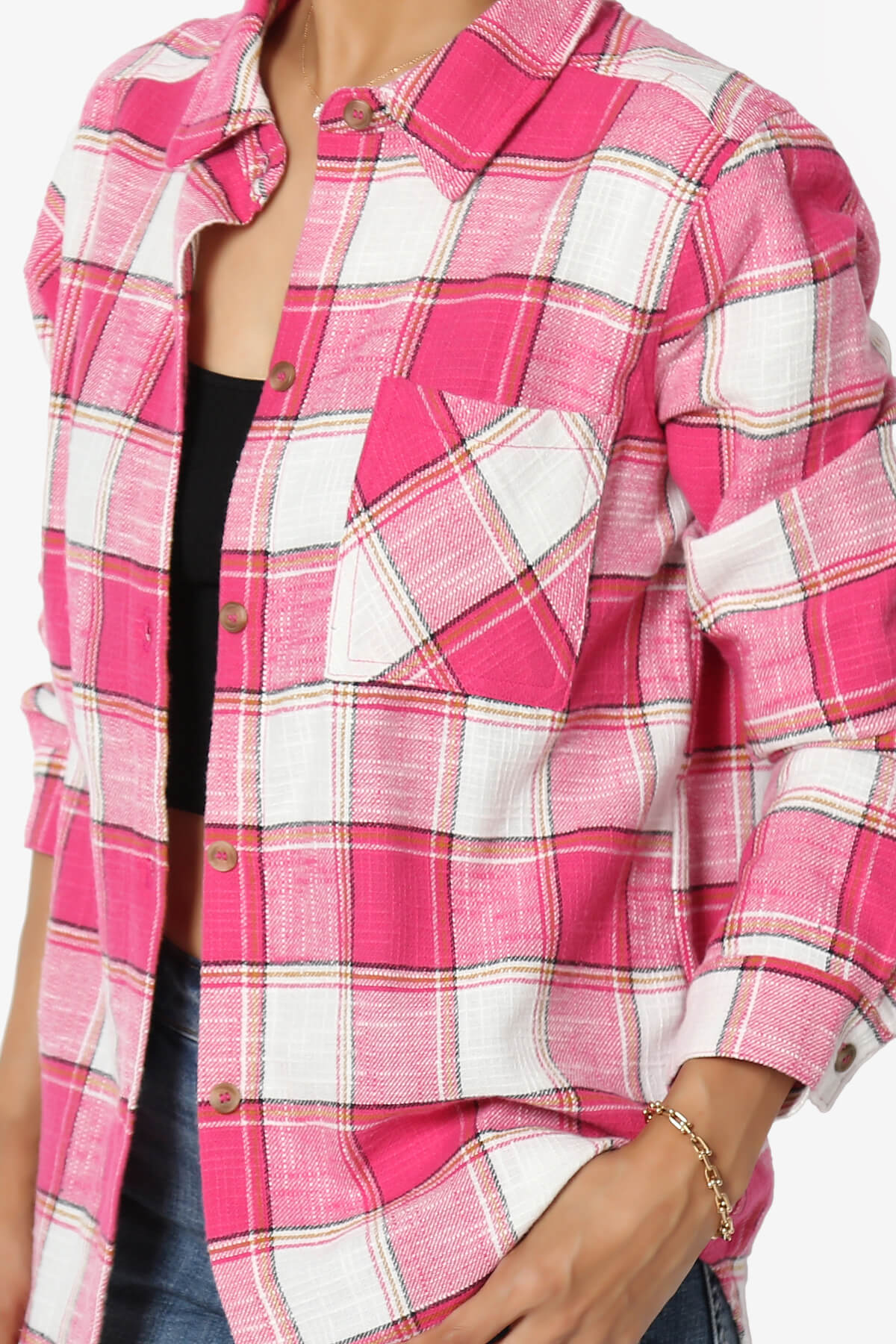 Allegra Plaid Flannel Button Down Shirt FUCHSIA_5