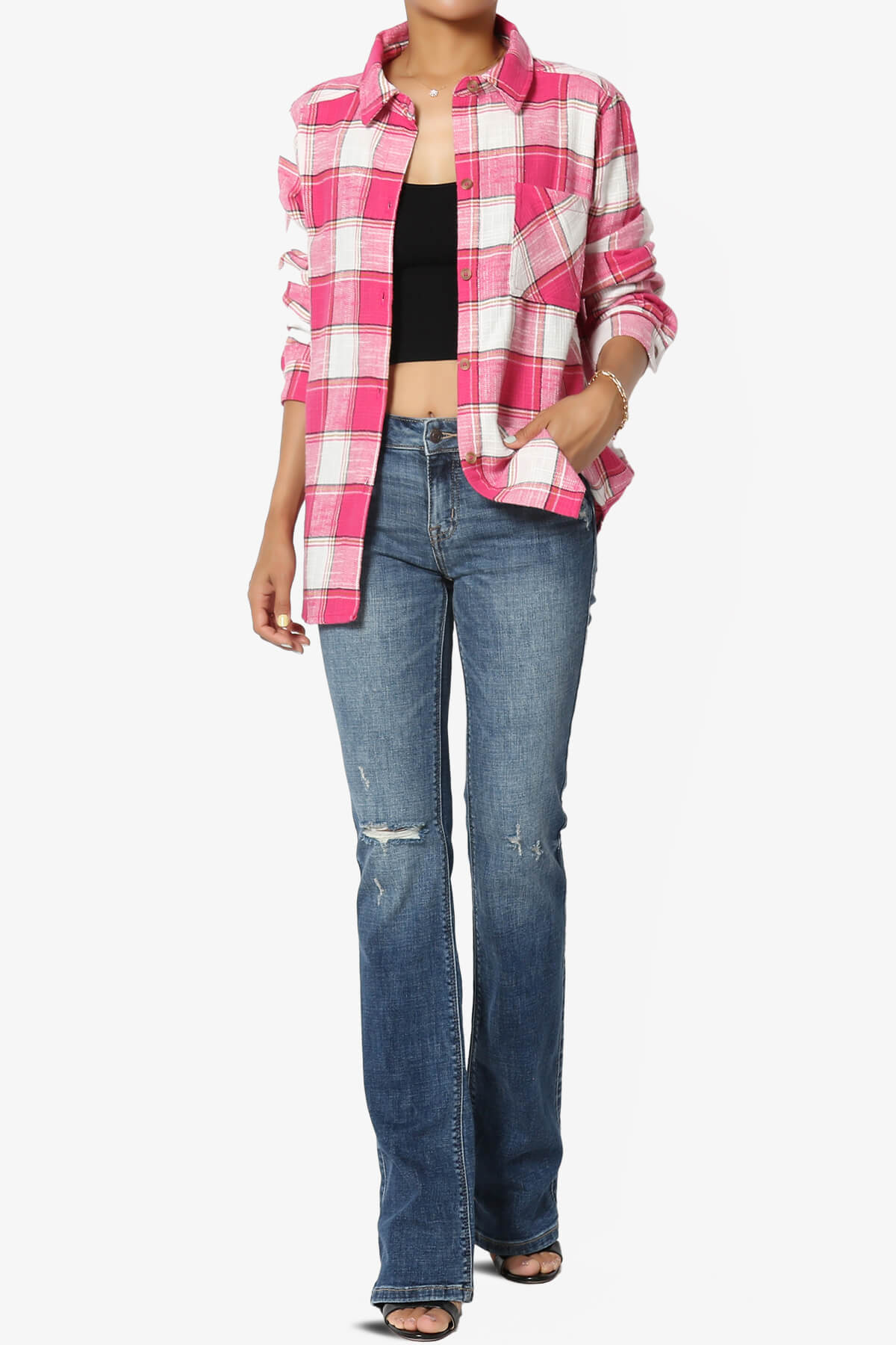 Allegra Plaid Flannel Button Down Shirt FUCHSIA_6