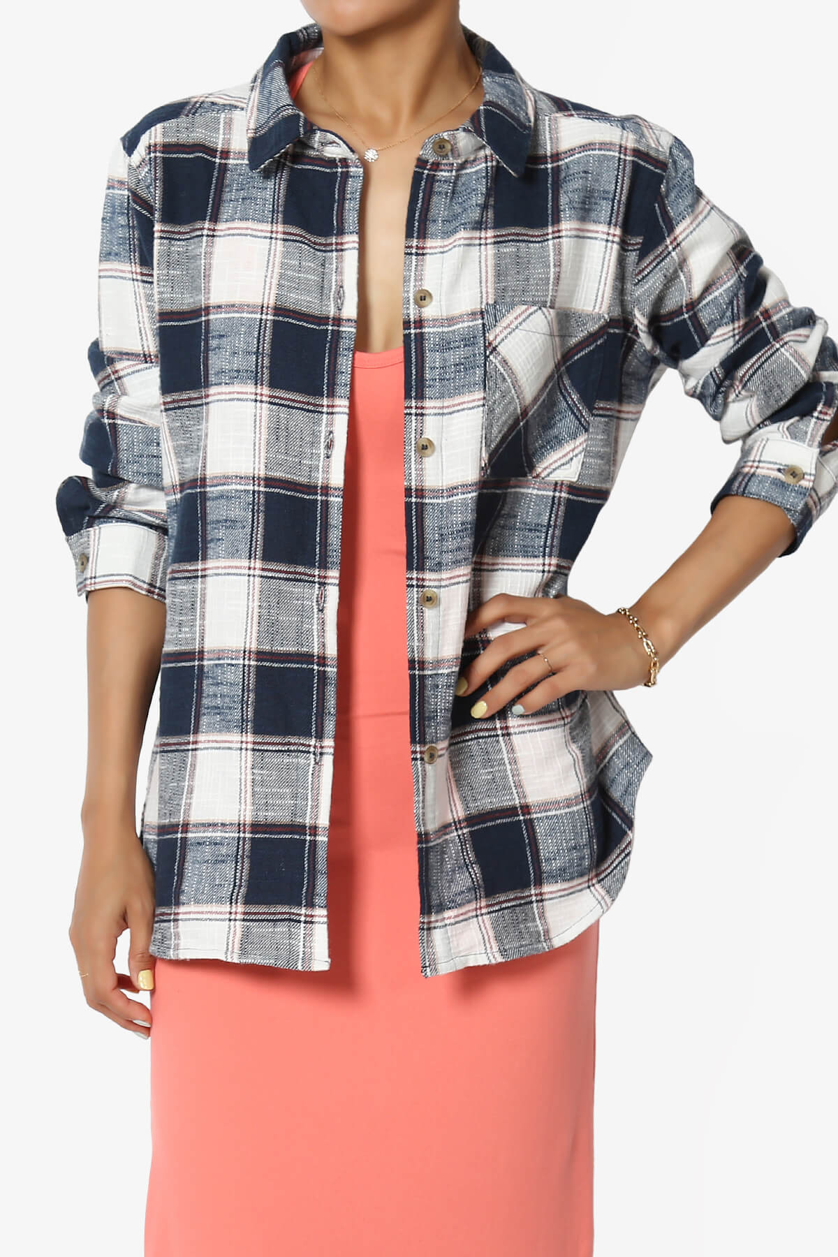 Allegra Plaid Flannel Button Down Shirt NAVY_1