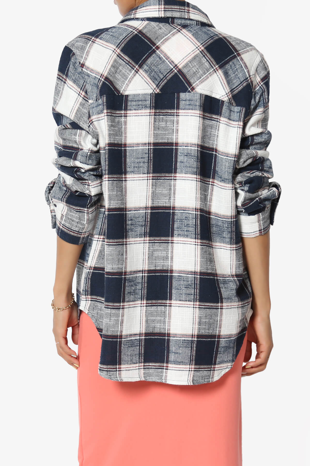 Allegra Plaid Flannel Button Down Shirt NAVY_2