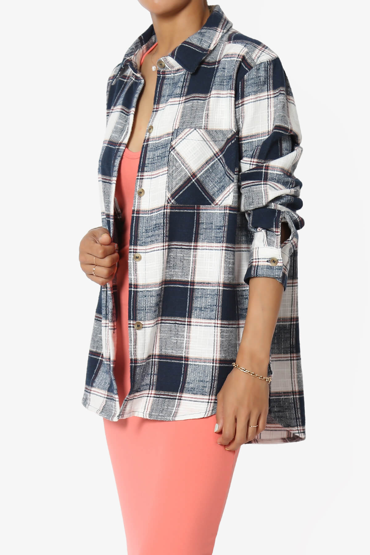 Allegra Plaid Flannel Button Down Shirt NAVY_3