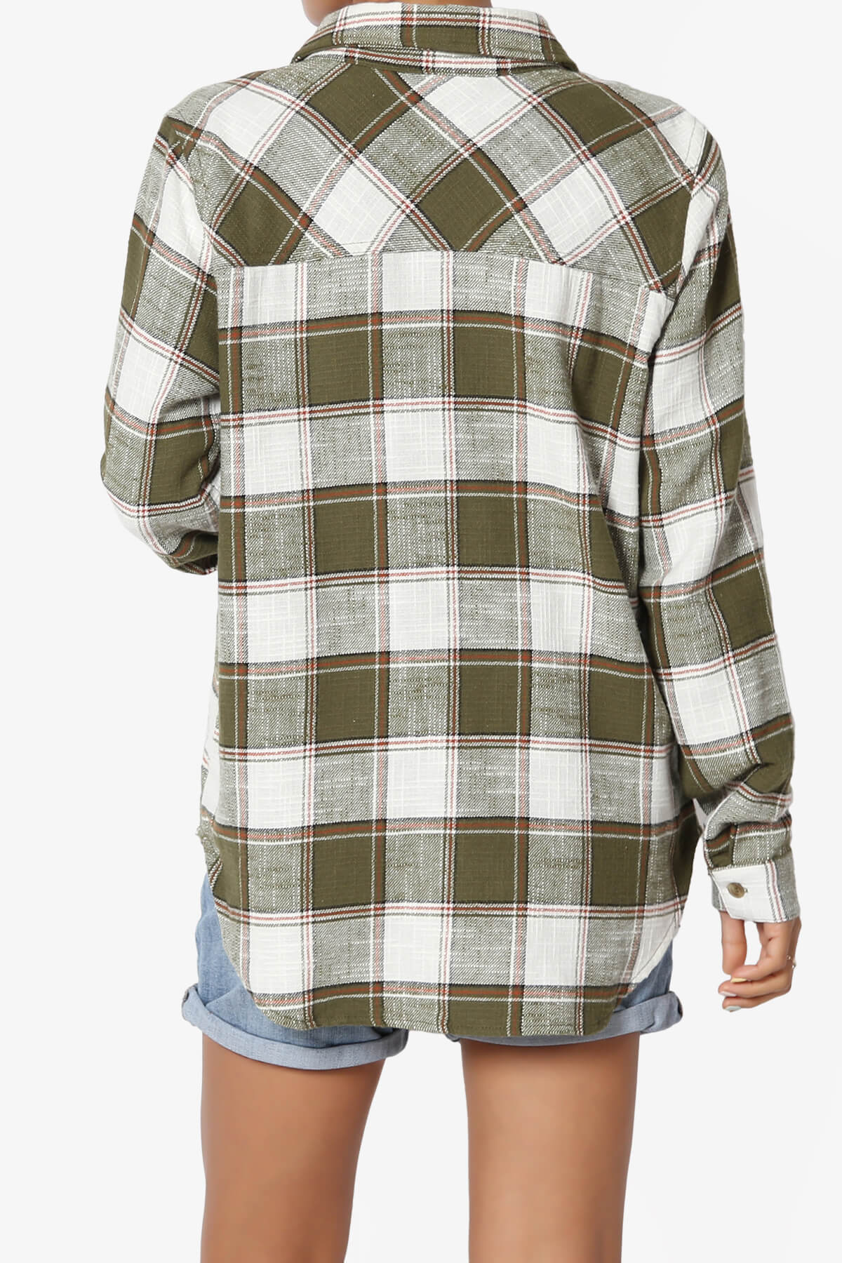 Allegra Plaid Flannel Button Down Shirt OLIVE_2