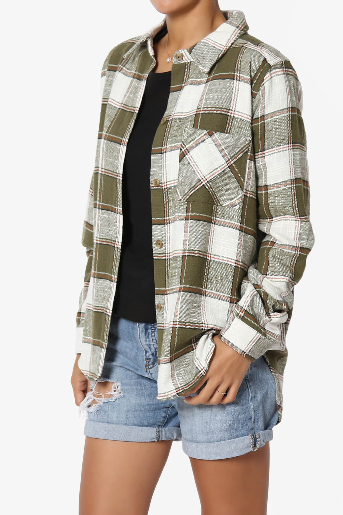 Allegra Plaid Flannel Button Down Shirt OLIVE_3