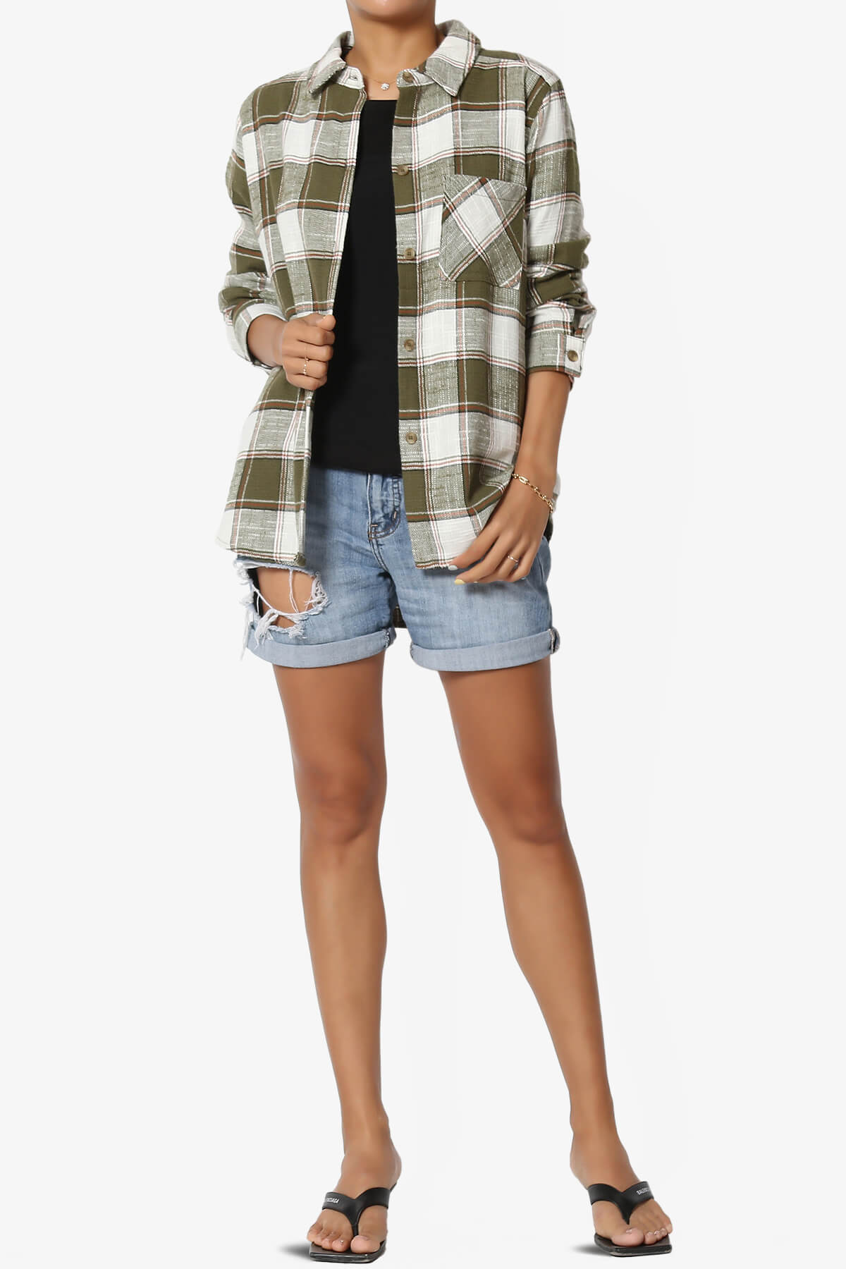 Allegra Plaid Flannel Button Down Shirt OLIVE_6