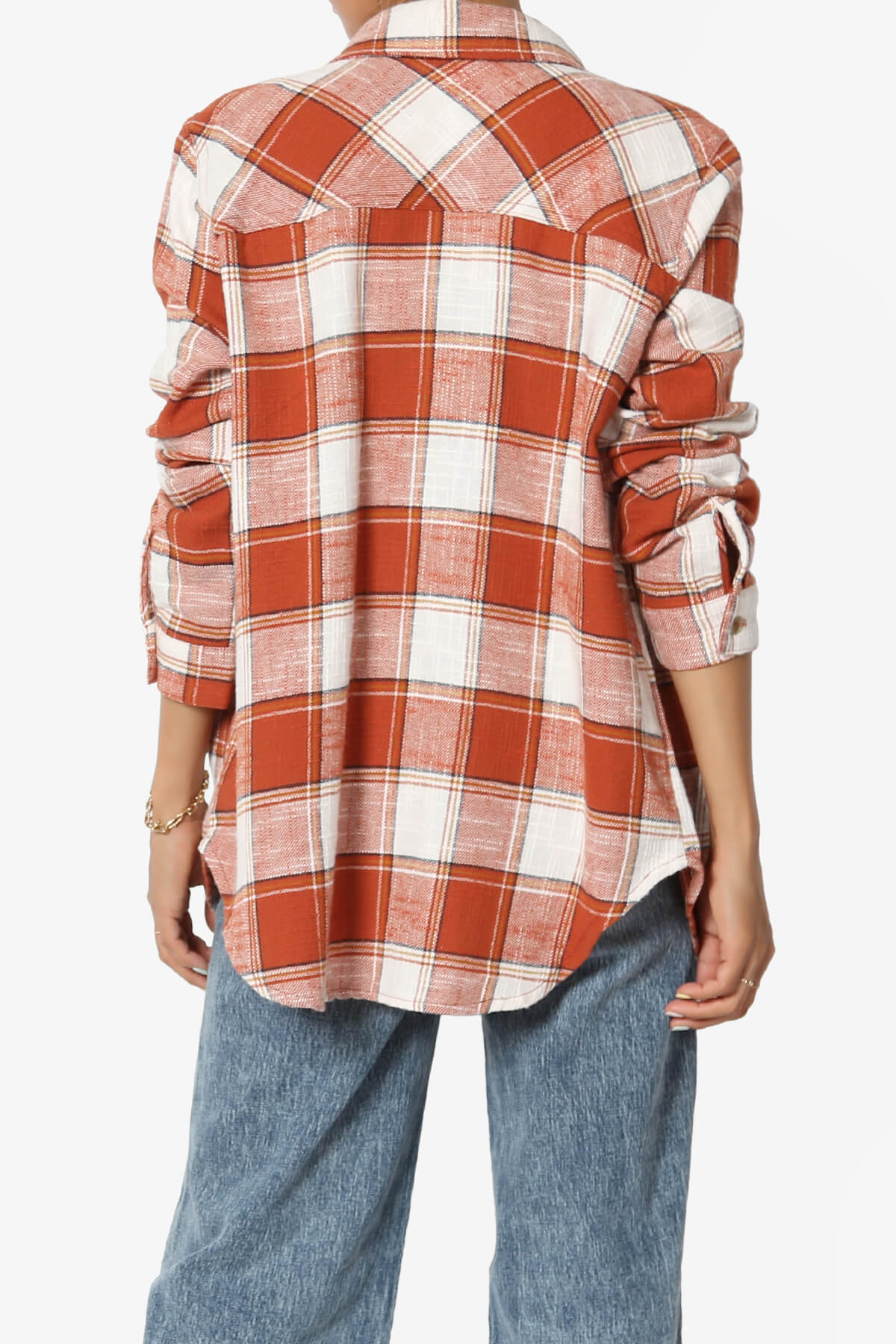 Allegra Plaid Flannel Button Down Shirt RUST_2