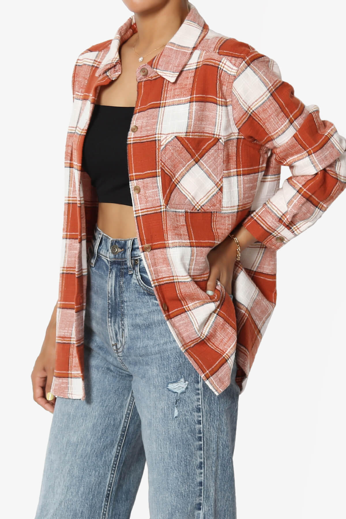 Allegra Plaid Flannel Button Down Shirt RUST_3
