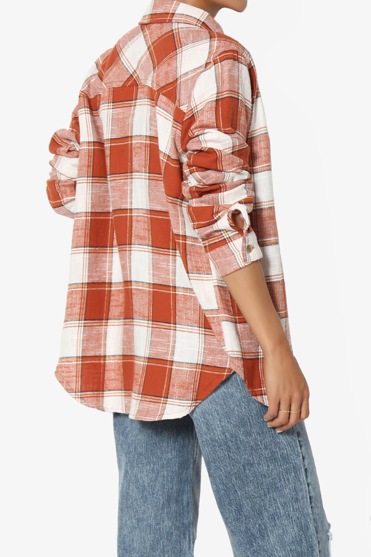 Allegra Plaid Flannel Button Down Shirt RUST_4