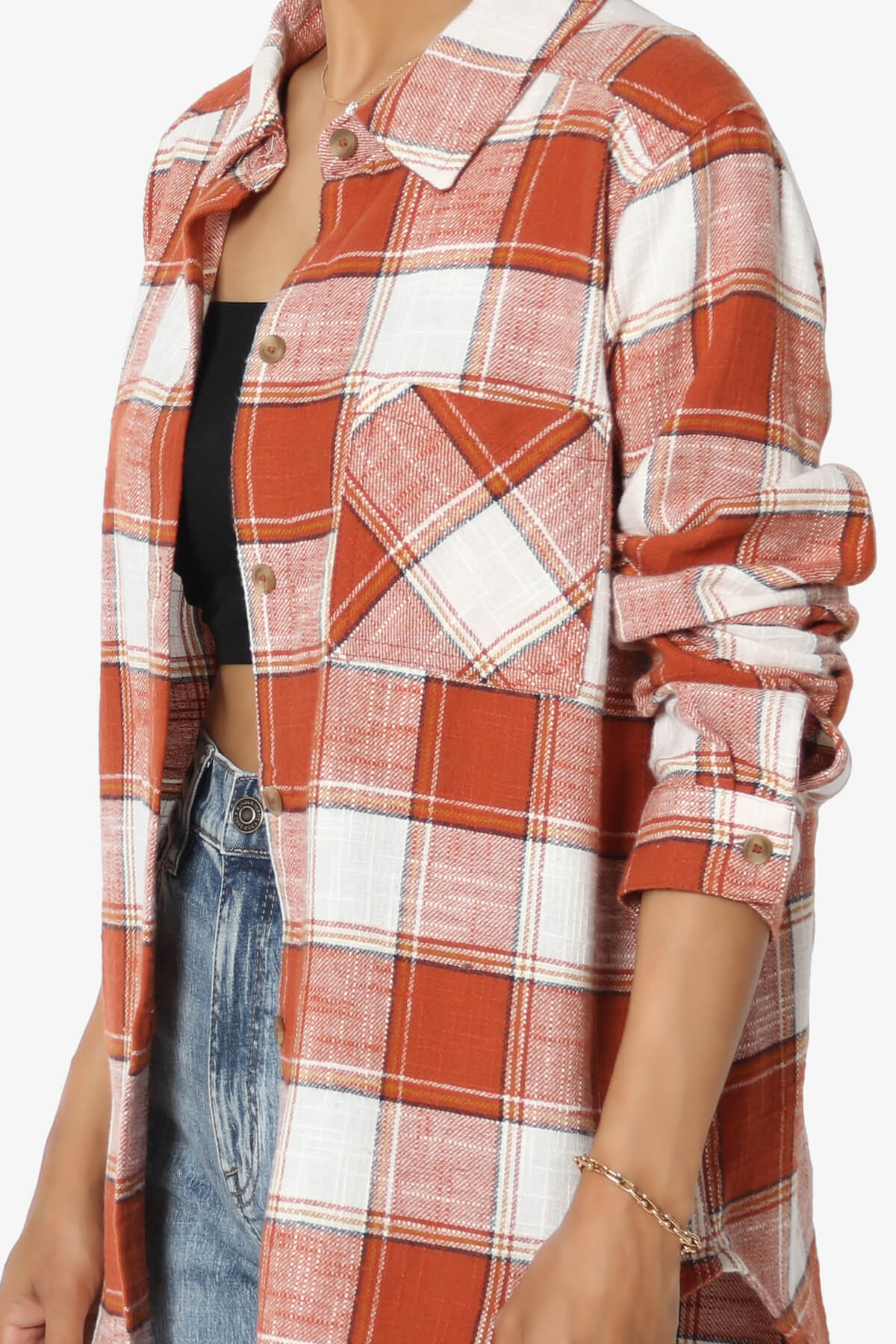 Allegra Plaid Flannel Button Down Shirt RUST_5