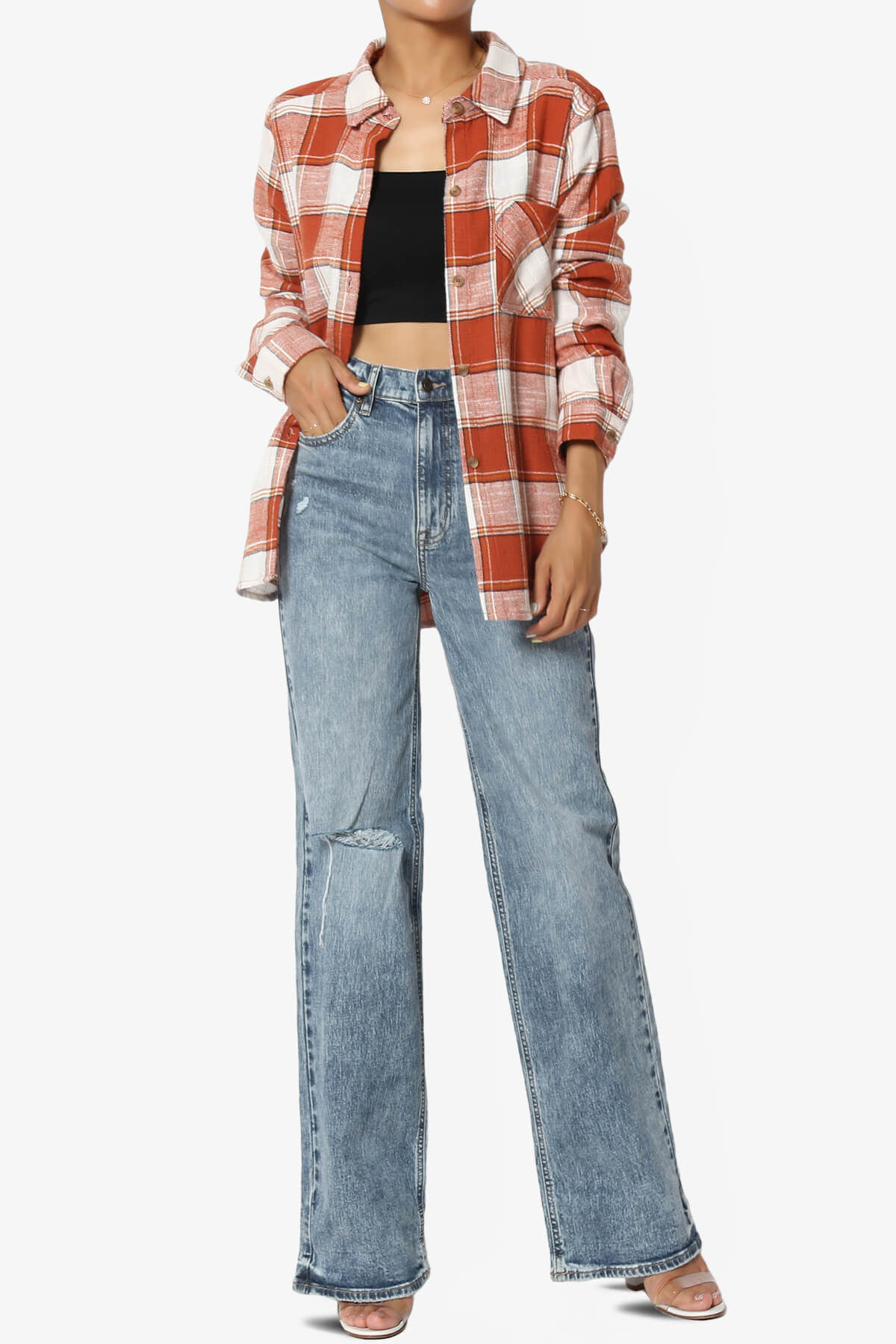 Allegra Plaid Flannel Button Down Shirt RUST_6