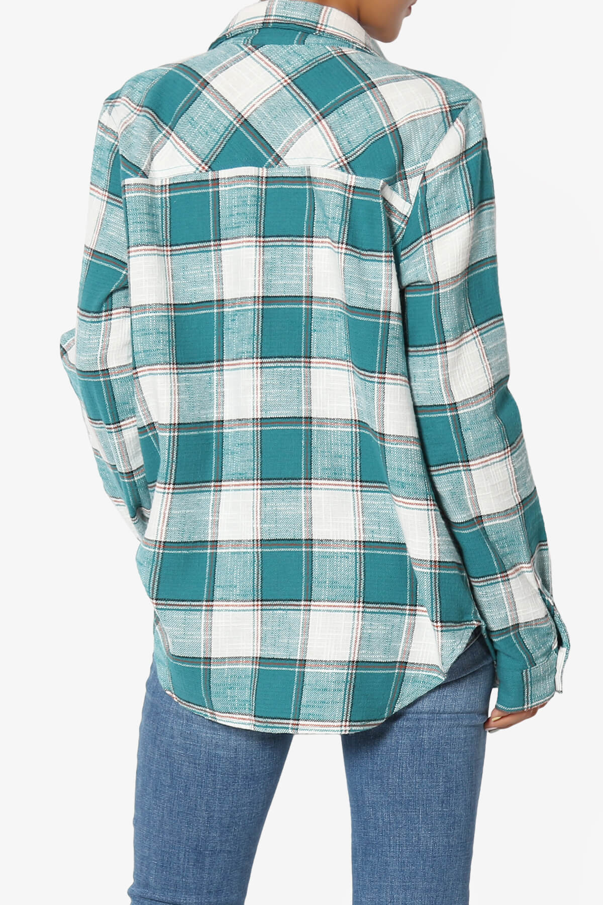 Allegra Plaid Flannel Button Down Shirt TEAL_2