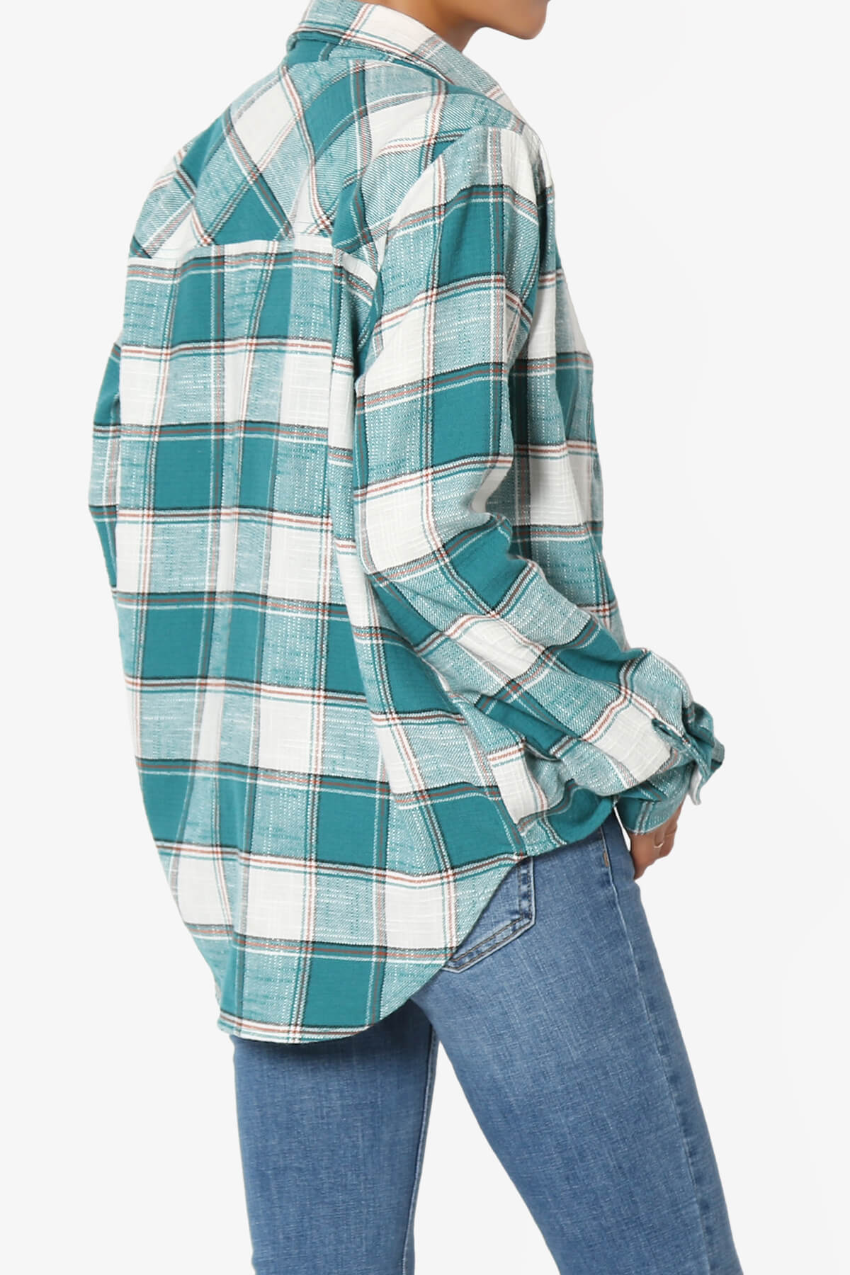 Allegra Plaid Flannel Button Down Shirt TEAL_4