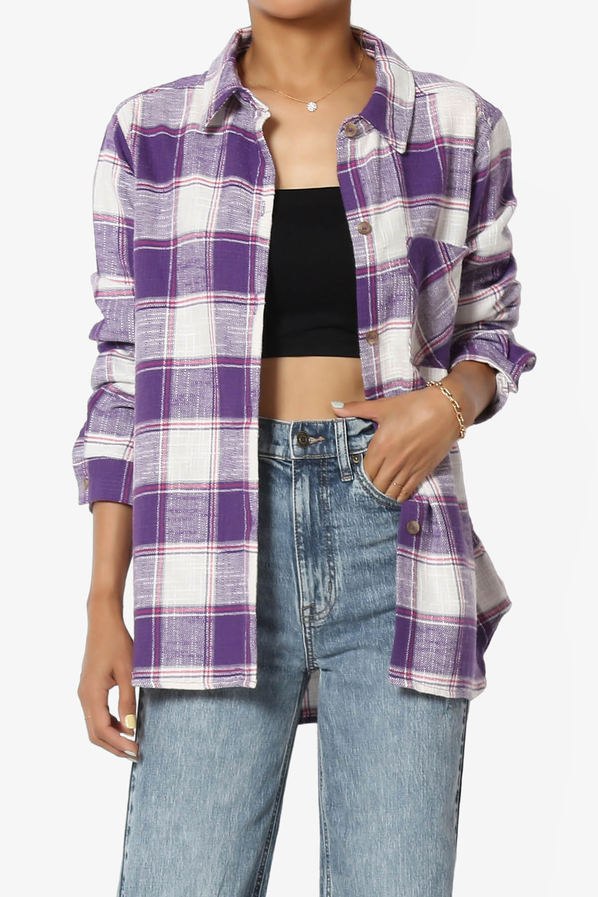 Allegra Plaid Flannel Button Down Shirt VIOLET_1