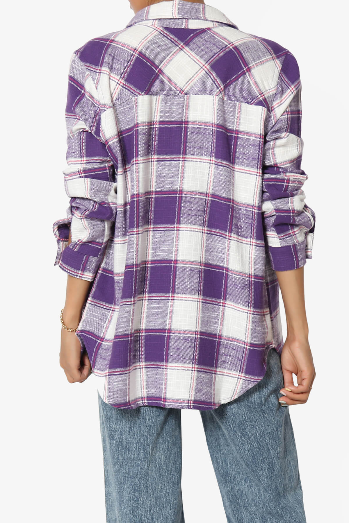 Allegra Plaid Flannel Button Down Shirt VIOLET_2