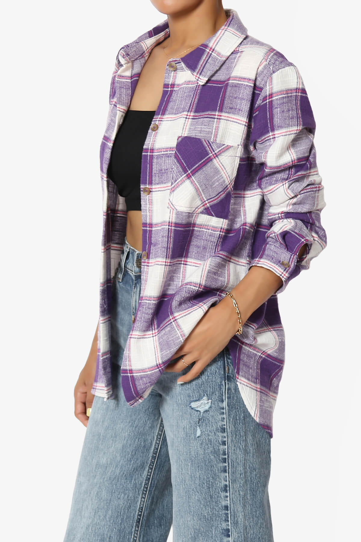 Allegra Plaid Flannel Button Down Shirt VIOLET_3