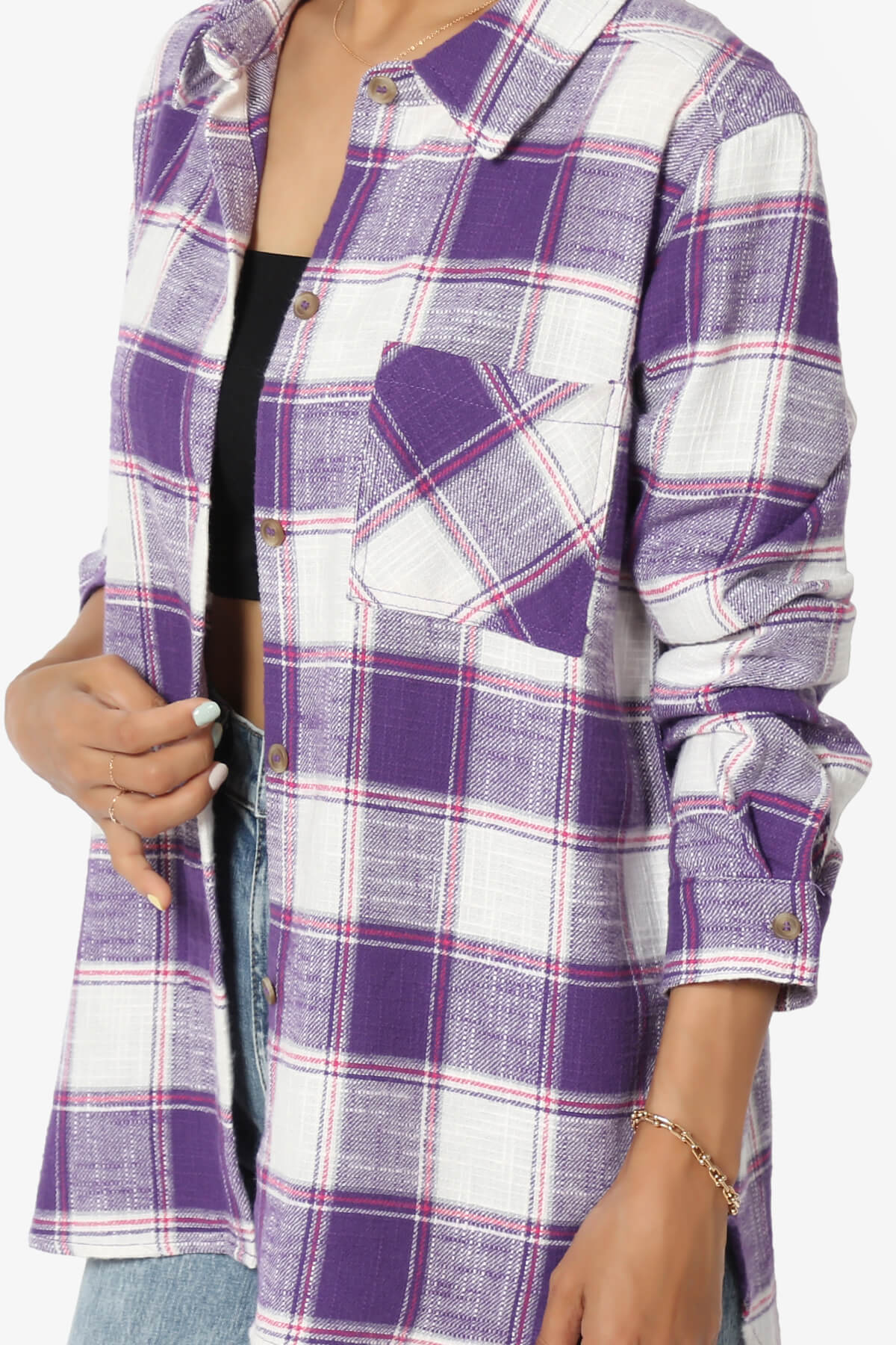 Allegra Plaid Flannel Button Down Shirt VIOLET_5