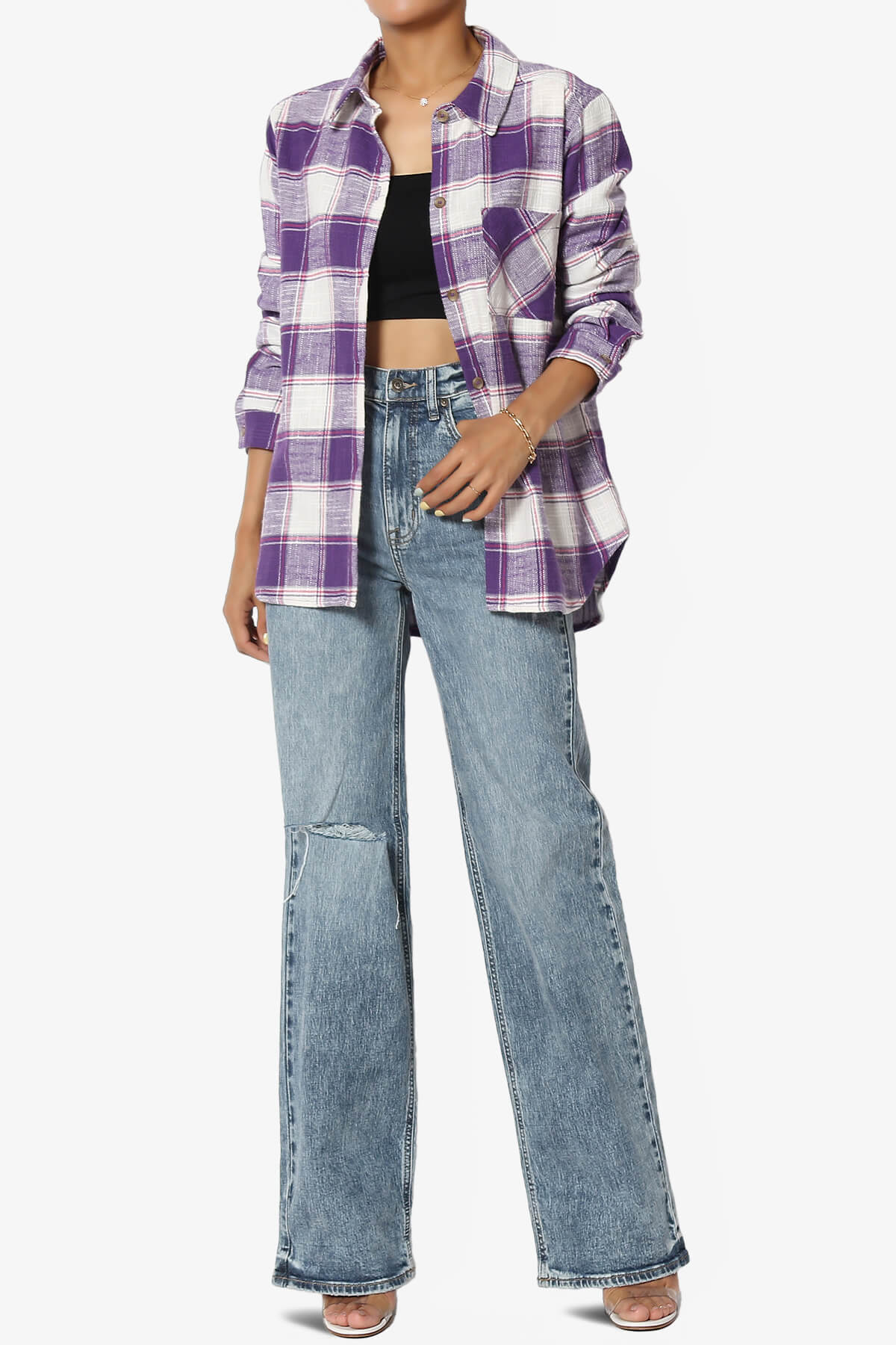 Allegra Plaid Flannel Button Down Shirt VIOLET_6