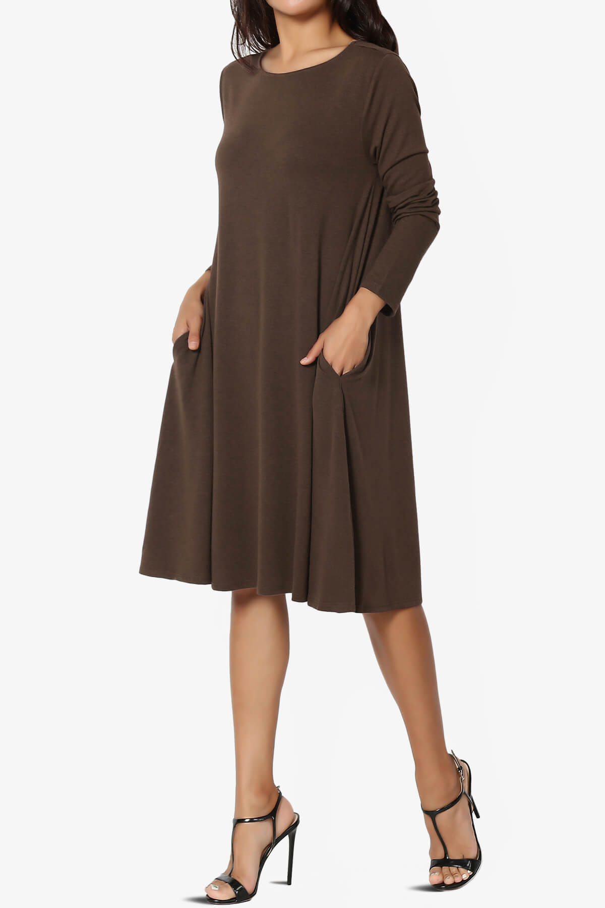 Allie Long Sleeve Jersey A-Line Dress BROWN_3